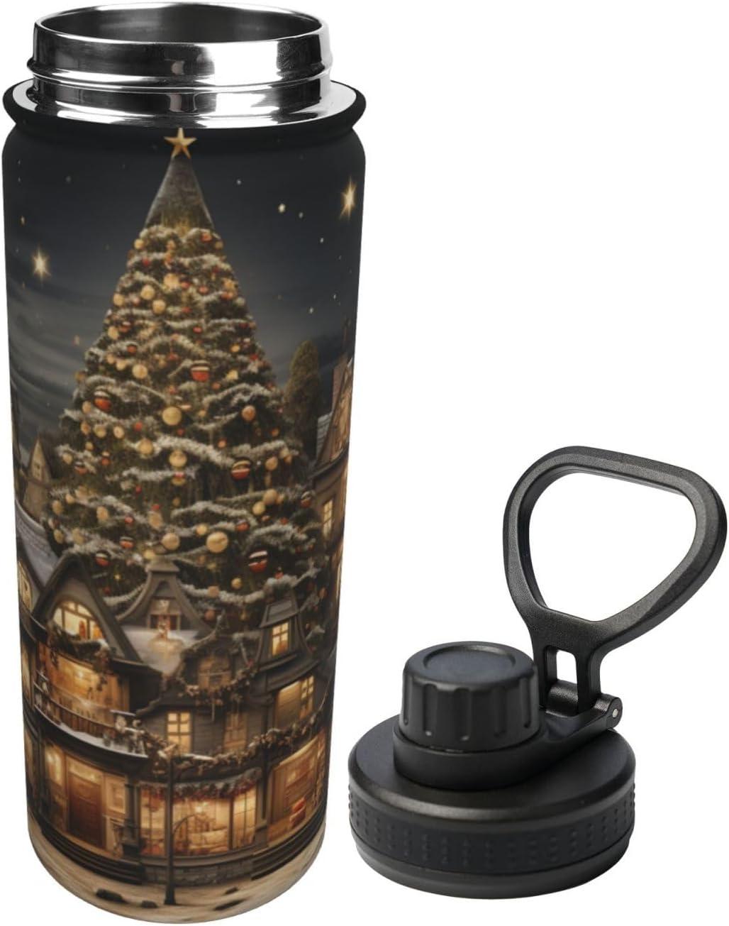 image:imageGourde isotherme sportive de 500 ml Bouteille deau isotherme pour boissons chaudes et froides Compagnon sportif portable Grand sapin de Nol la maison