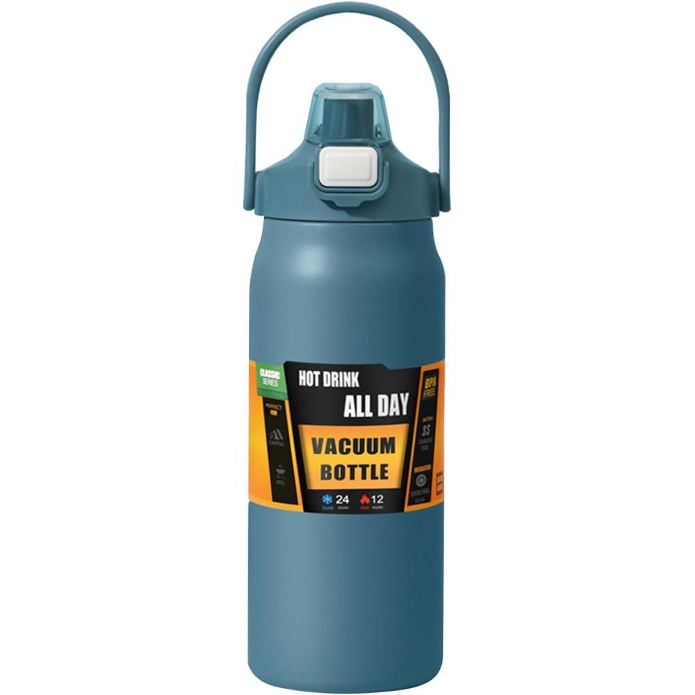 image:imageGnrique Bouteille Isotherme1500ml Tasse En Acier Inoxydable Avec PailleBouteille dEau Sportive Pour Femmes Hommes cole Sports Maison Voyage Caf BoissonsBleu Fonc