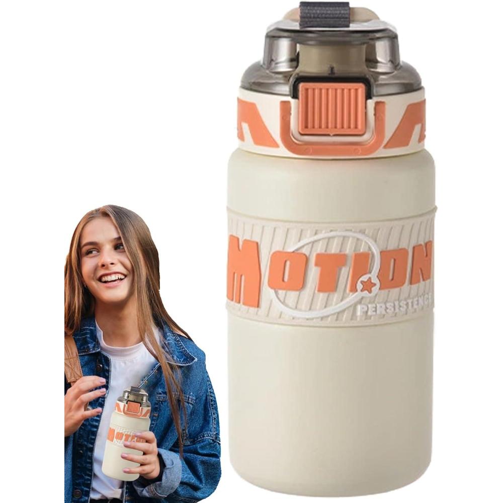 image:imageGourde dEau SportiveTasse  Boire de 640mlBouteille en Acier Inoxydable avec Couvercle  Paille  Idale pour les Boissons les Voyages les tudiants la Randonne les Activits de Plein AirCrmeux