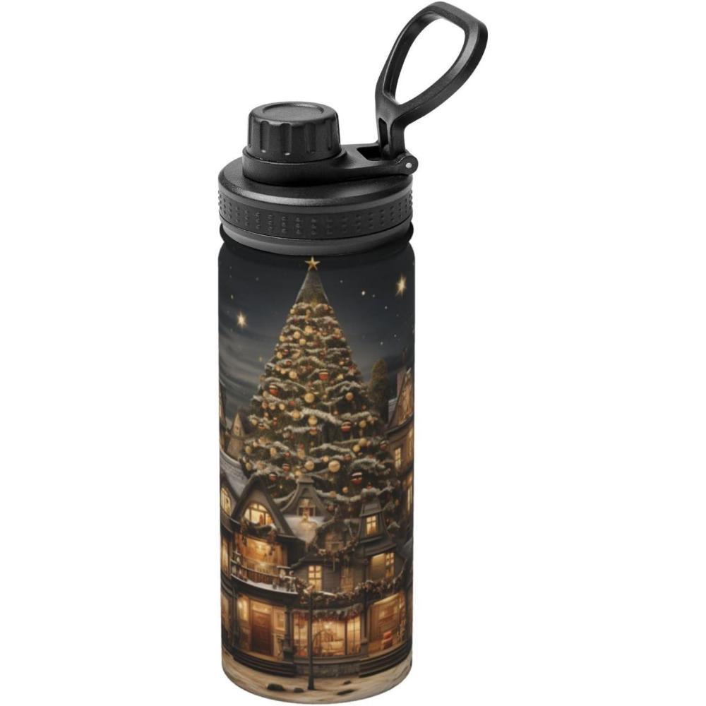 image:imageGourde isotherme sportive de 500 ml Bouteille deau isotherme pour boissons chaudes et froides Compagnon sportif portable Grand sapin de Nol la maison
