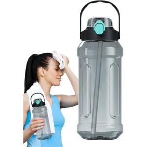 Bouteille d&rsquo;eau de voyage, bouteille d&rsquo;eau de gym – Double buvant du bec tublage – Bouteille d&rsquo;eau à double boisson transparente fuite scellée pour la randonnée sportive(Bleu Noir)