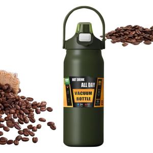 Générique Bouteille Isotherme,1500ml Tasse En Acier Inoxydable Avec Paille,Bouteille d&rsquo;Eau Sportive – Pour Femmes Hommes École Sports Maison Voyage Café Boissons(Vert Armée)