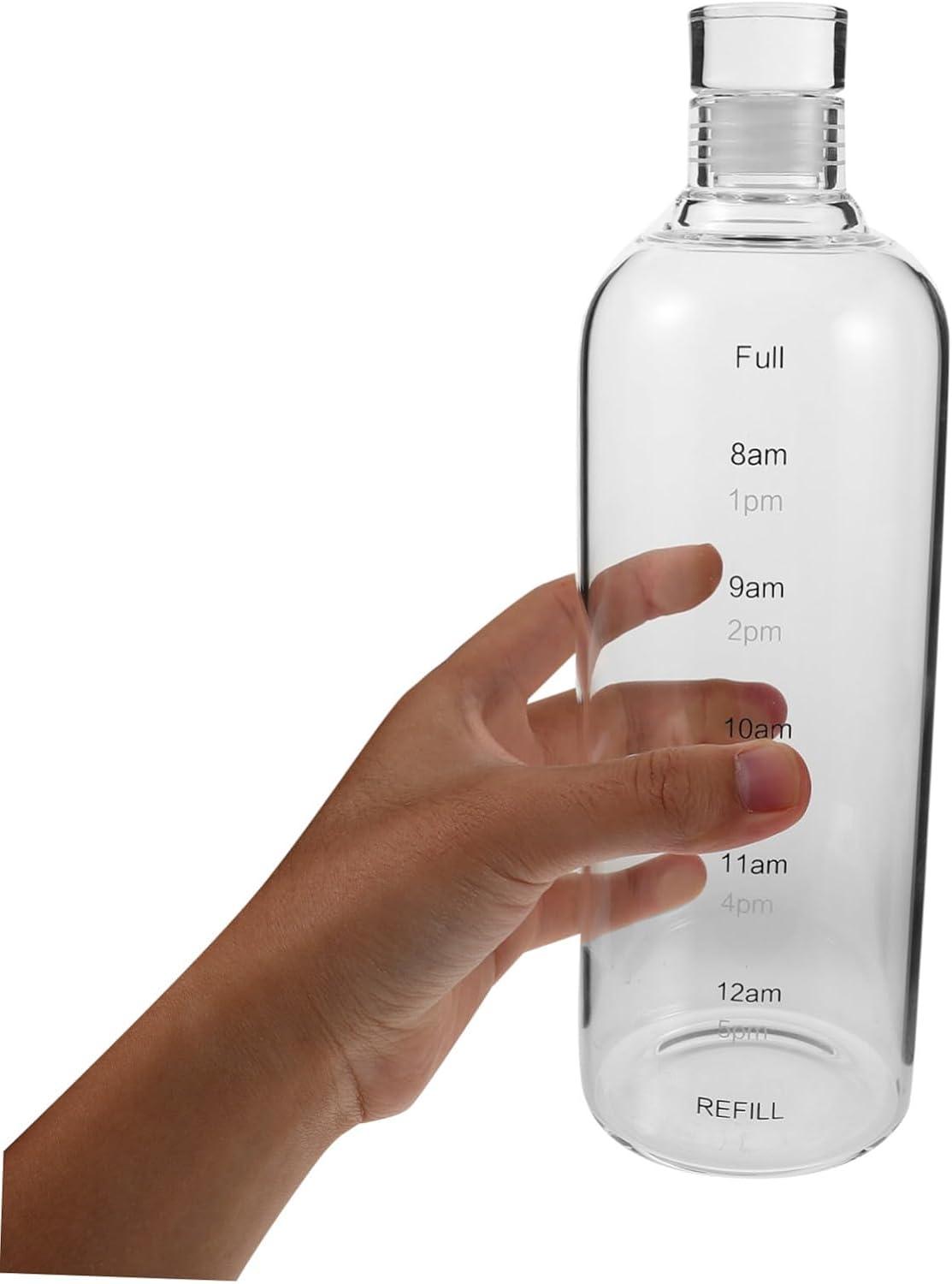 image:imageBouteille en verre transparente avec marqueur horaire flacon rutilisable pour hydratation sportive compatible boissons chaudes et froides capacit importante pour fitness