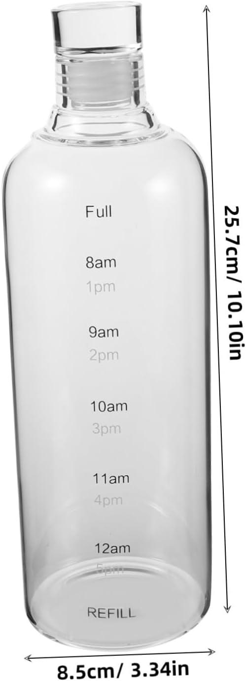 image:imageBouteille en verre transparente avec marqueur horaire flacon rutilisable pour hydratation sportive compatible boissons chaudes et froides capacit importante pour fitness