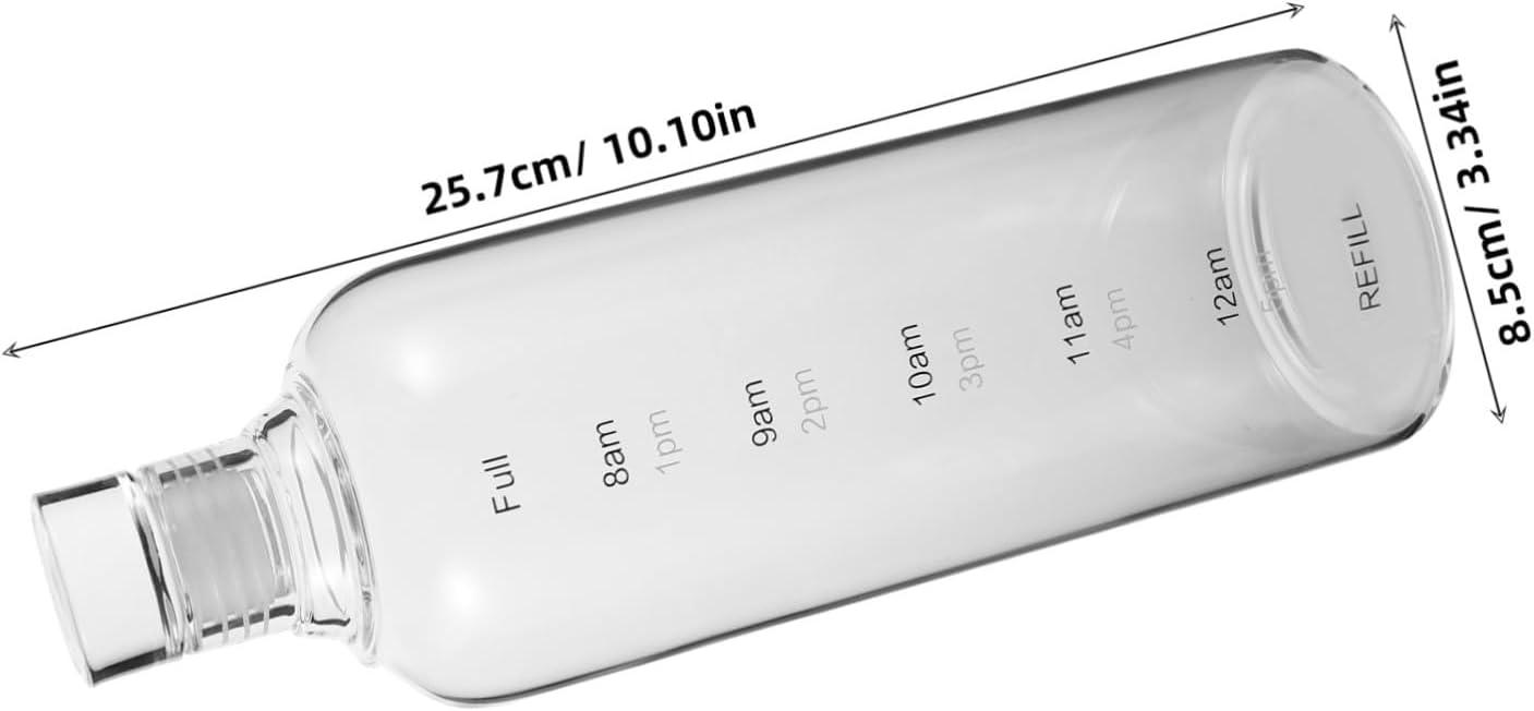 image:imageBouteille en verre transparente avec marqueur horaire flacon rutilisable pour hydratation sportive compatible boissons chaudes et froides capacit importante pour fitness