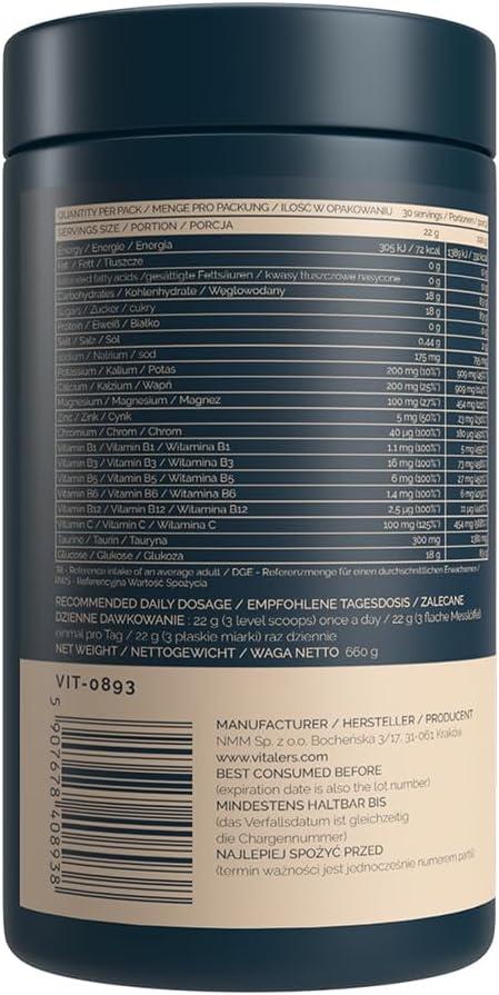 image:imageVitalers Sport Isotonique Poudre lectrolytes avec Taurine Magnsium Vitamines B 660 g 30 doses Vgan Sans Conservateurs Composition Pure 660 gr FraiseFraise