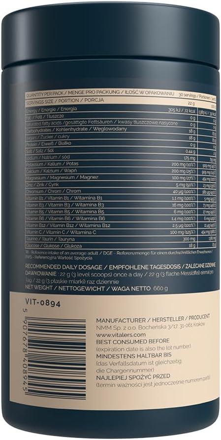 image:imageVitalers Sport Isotonique Poudre lectrolytes avec Taurine Magnsium Vitamines B 660 g 30 doses Vgan Sans Conservateurs Composition Pure 660 gr FraiseCerise