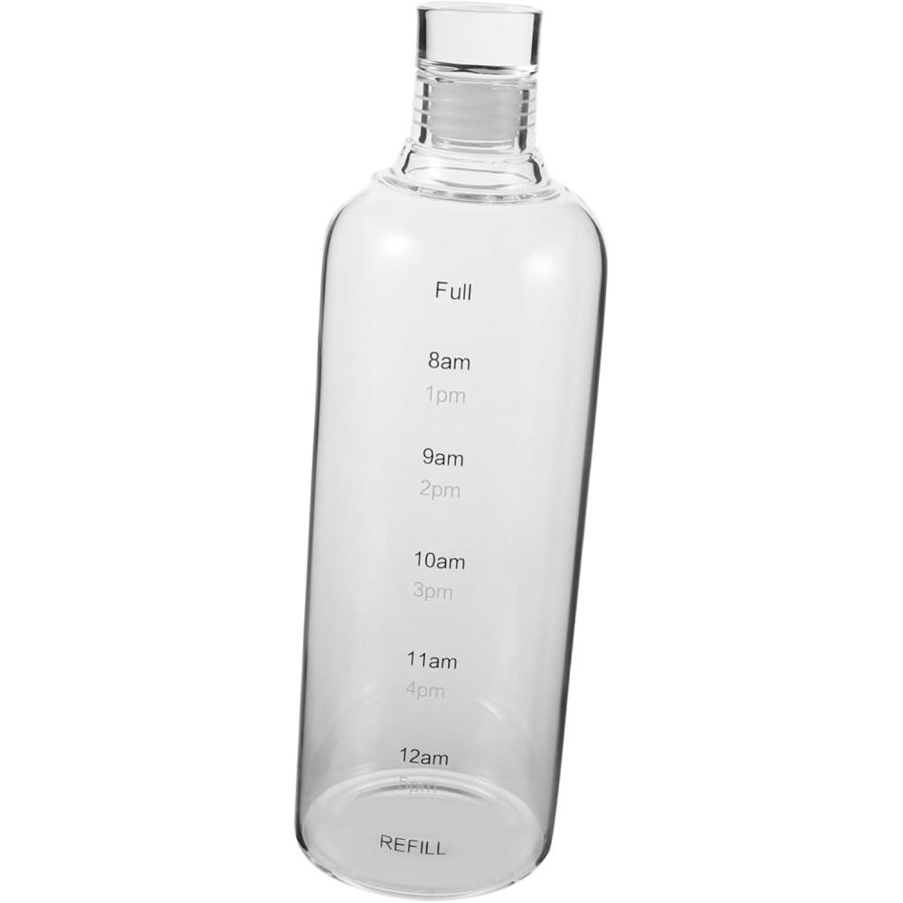 image:imageBouteille en verre transparente avec marqueur horaire flacon rutilisable pour hydratation sportive compatible boissons chaudes et froides capacit importante pour fitness