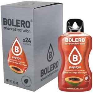 Bolero PAPAYA 24x3g | Jus en poudre sans sucre, édulcoré à la stévia + vitamine C | pour enfants et sportifs | sans gluten, végétalien | saveur de papaye