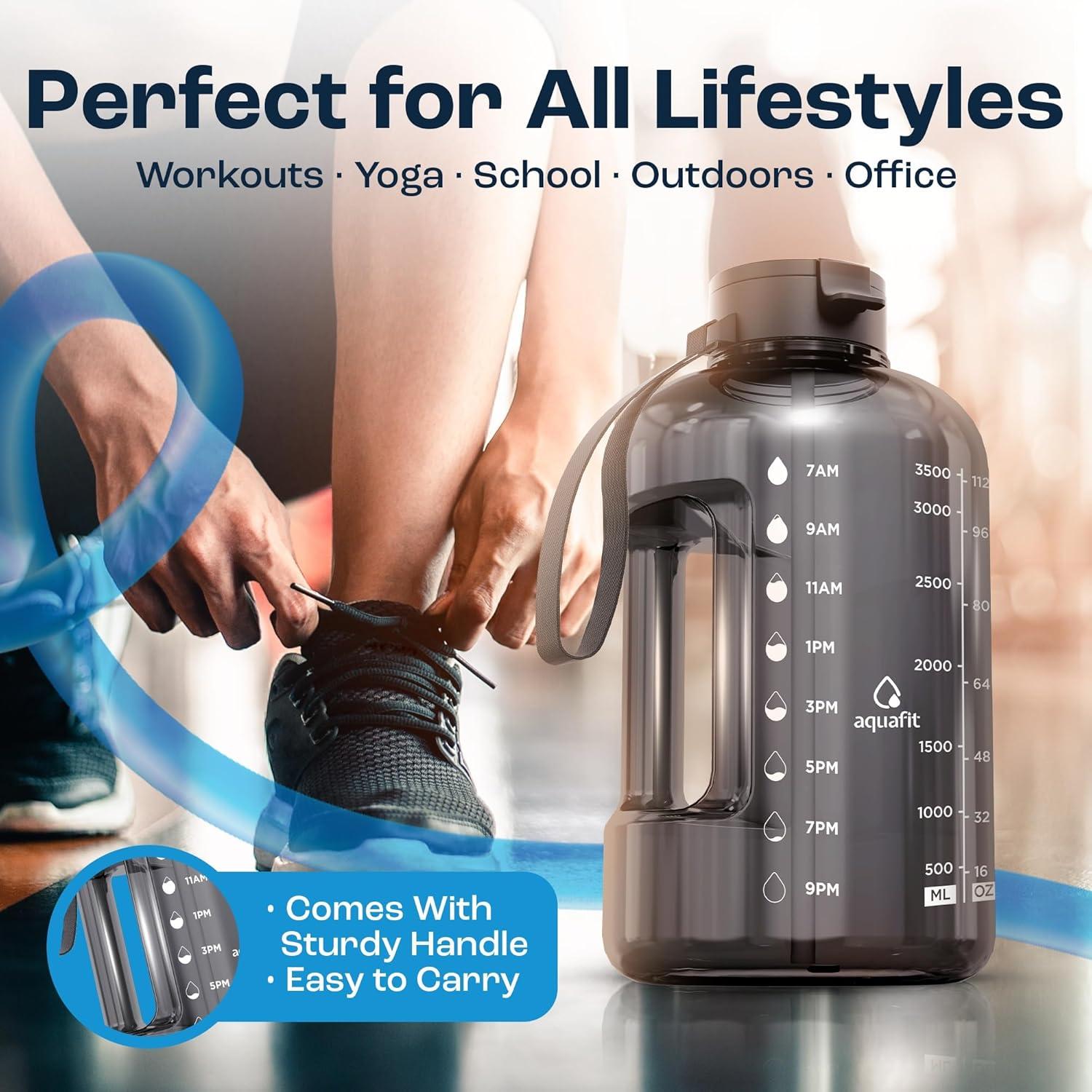 image:imageAQUAFIT Bouteille deau 38 l avec marqueur de temps et paille BCP sans BPA pour salle de sport Pichet gris minuitBlack Fade