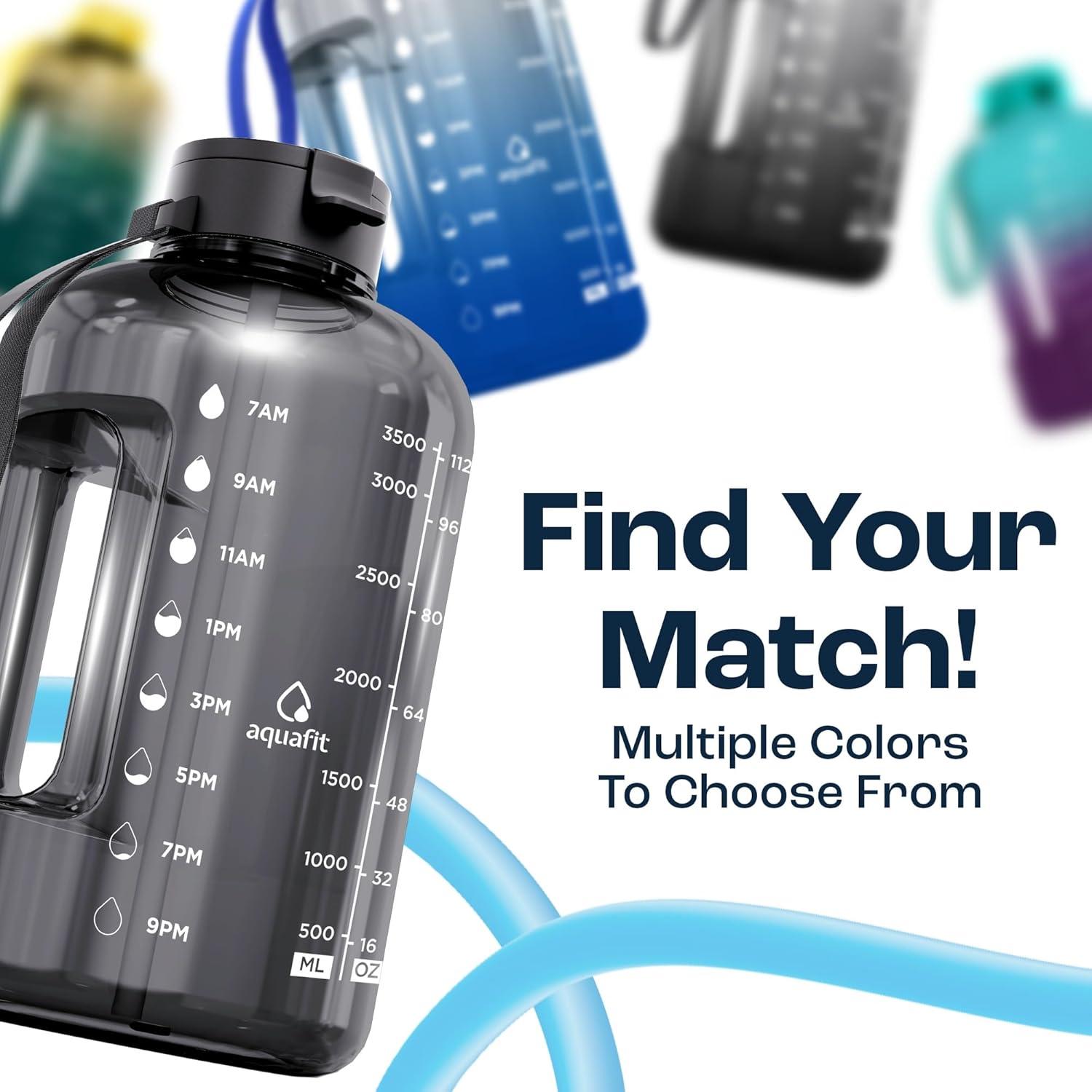 image:imageAQUAFIT Bouteille deau 38 l avec marqueur de temps et paille BCP sans BPA pour salle de sport Pichet gris minuitDark Blue