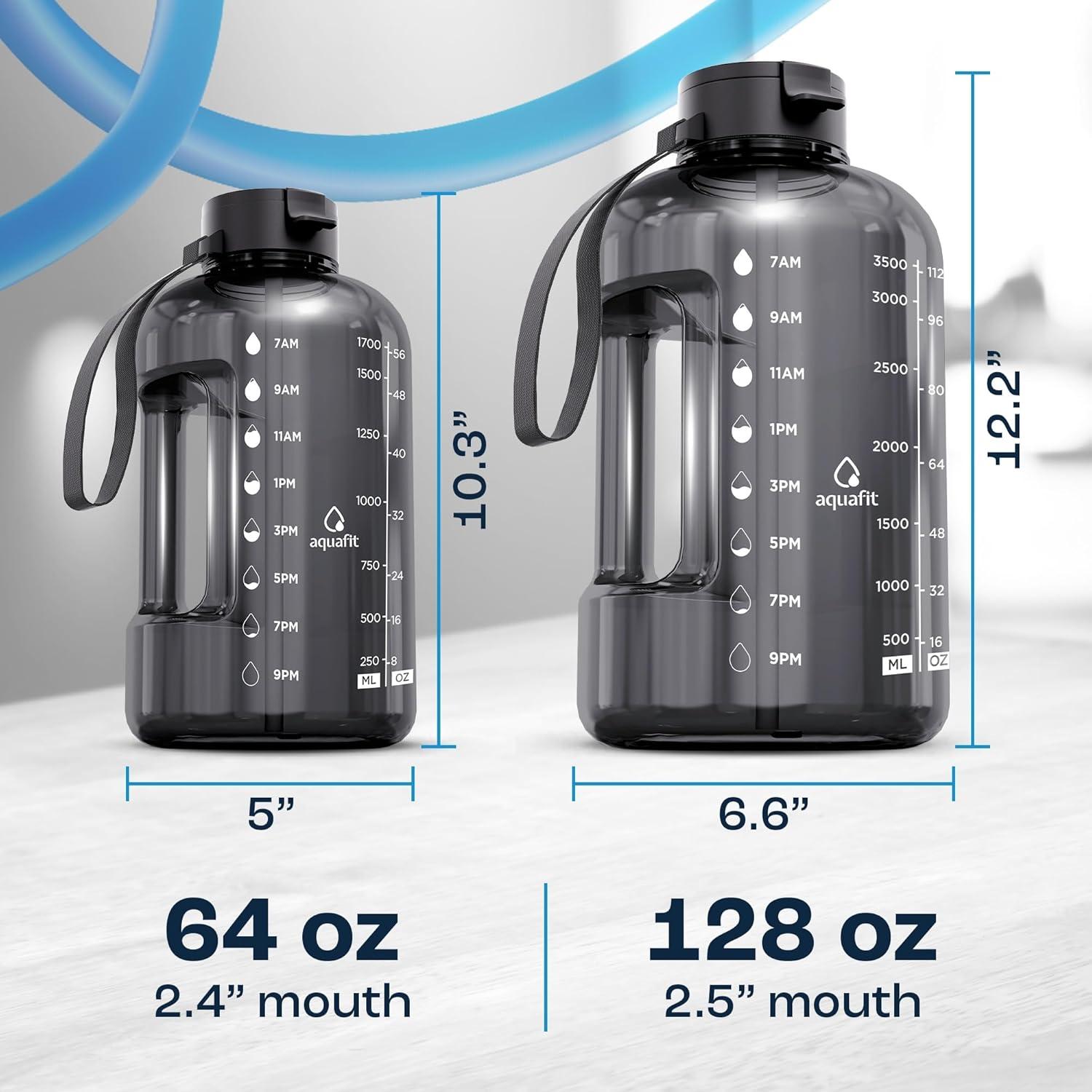 image:imageAQUAFIT Bouteille deau 38 l avec marqueur de temps et paille BCP sans BPA pour salle de sport Pichet gris minuitDark Blue