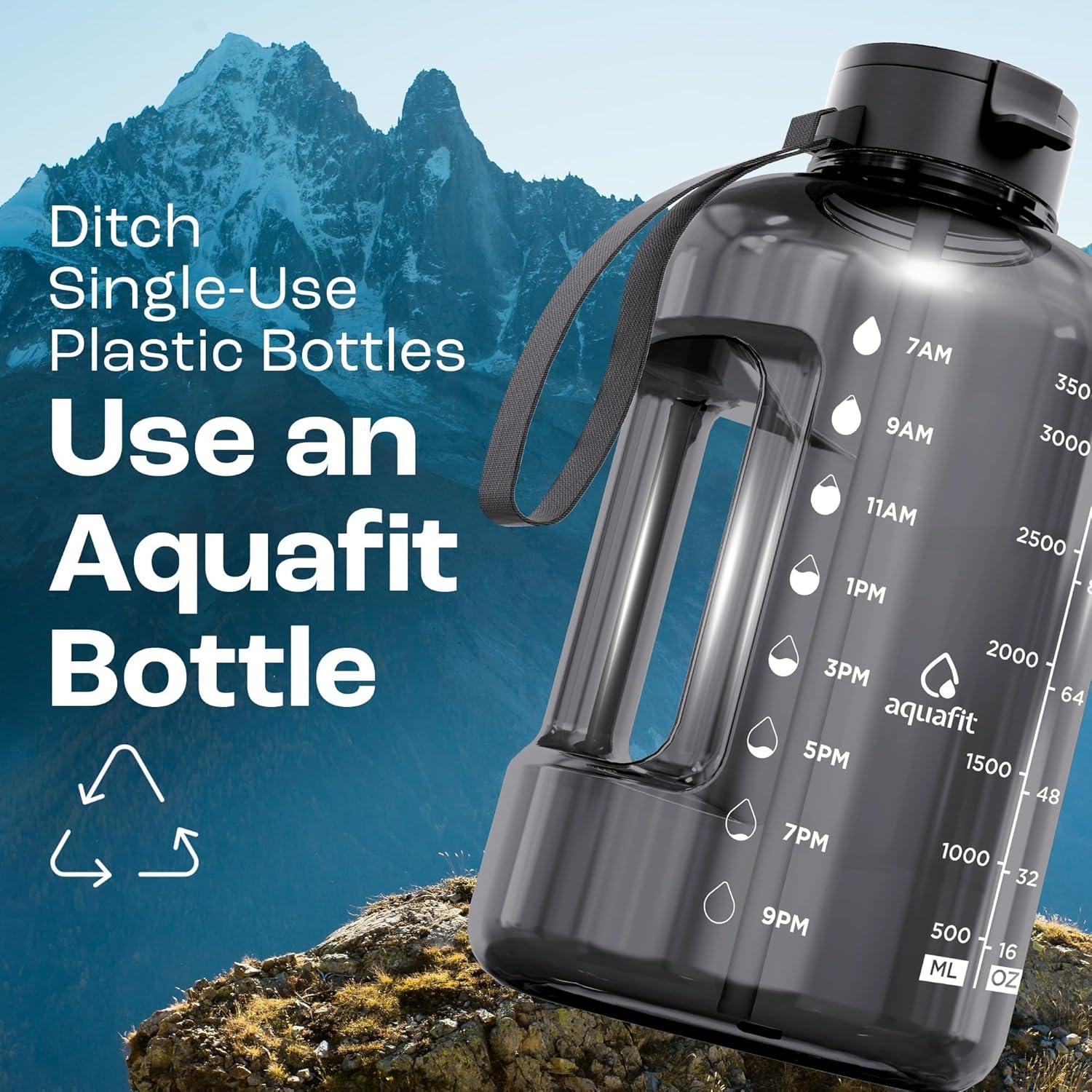 image:imageAQUAFIT Bouteille deau 38 l avec marqueur de temps et paille BCP sans BPA pour salle de sport Pichet gris minuitGray