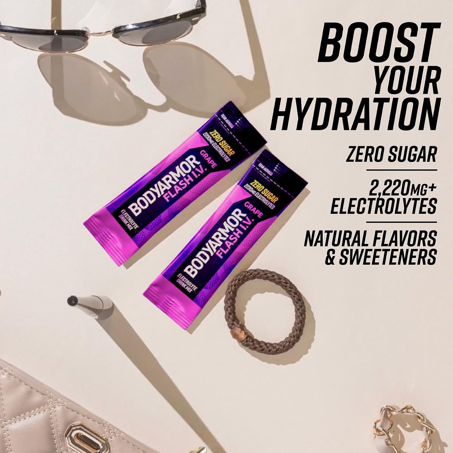 image:imageBODYARMOR Flash IV Lot de 6 paquets dlectrolytes sans sucre mlange boisson sans sucre poudre deau de noix de coco hydratation pour lentranement essentiels de voyage il suffit dajouterRaisin