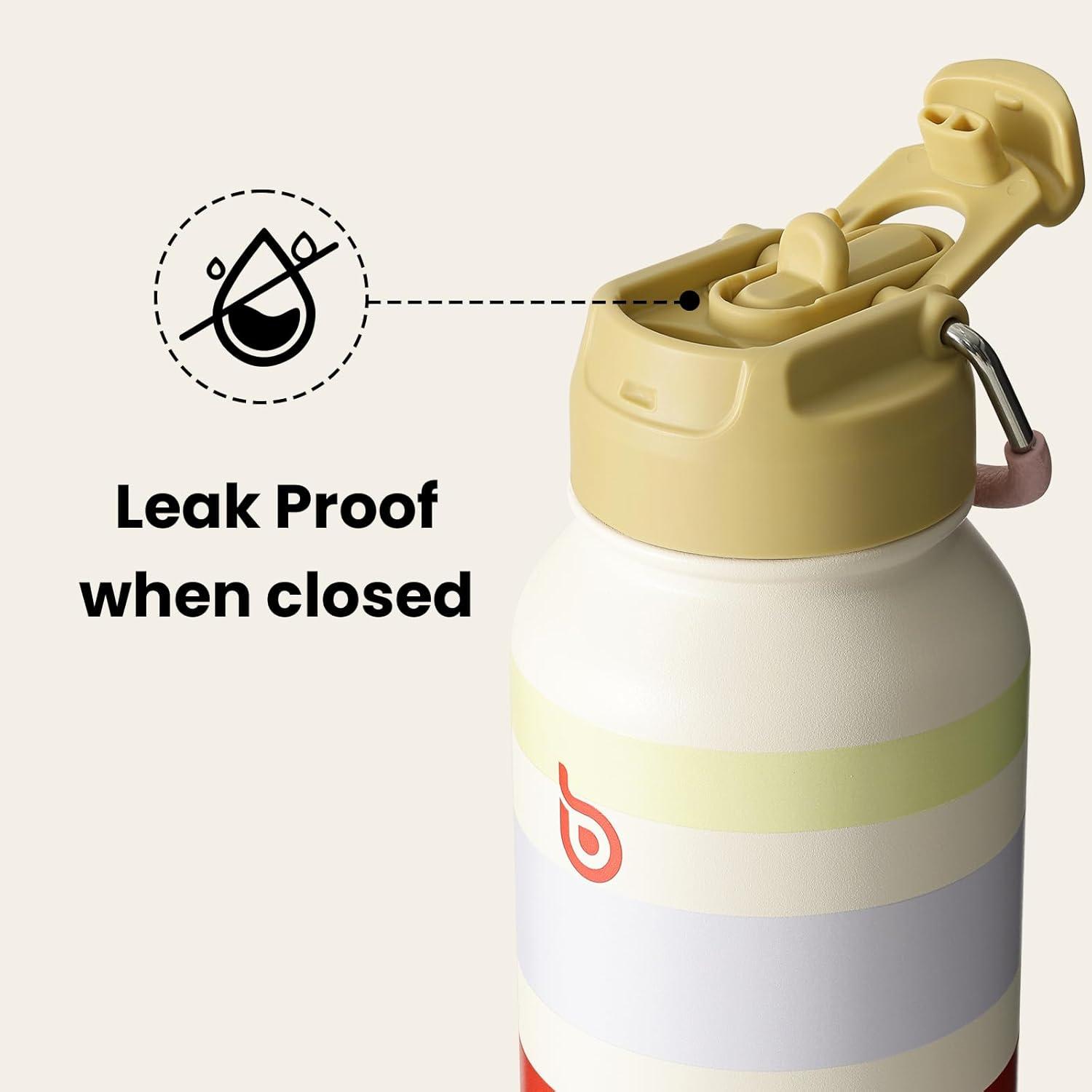 image:imageBOTTLE BOTTLE Bouteille deau isotherme en acier inoxydable de 946 ml avec paille et couvercle double usage pour salle de sport avec pilulier ciel tAurorabands