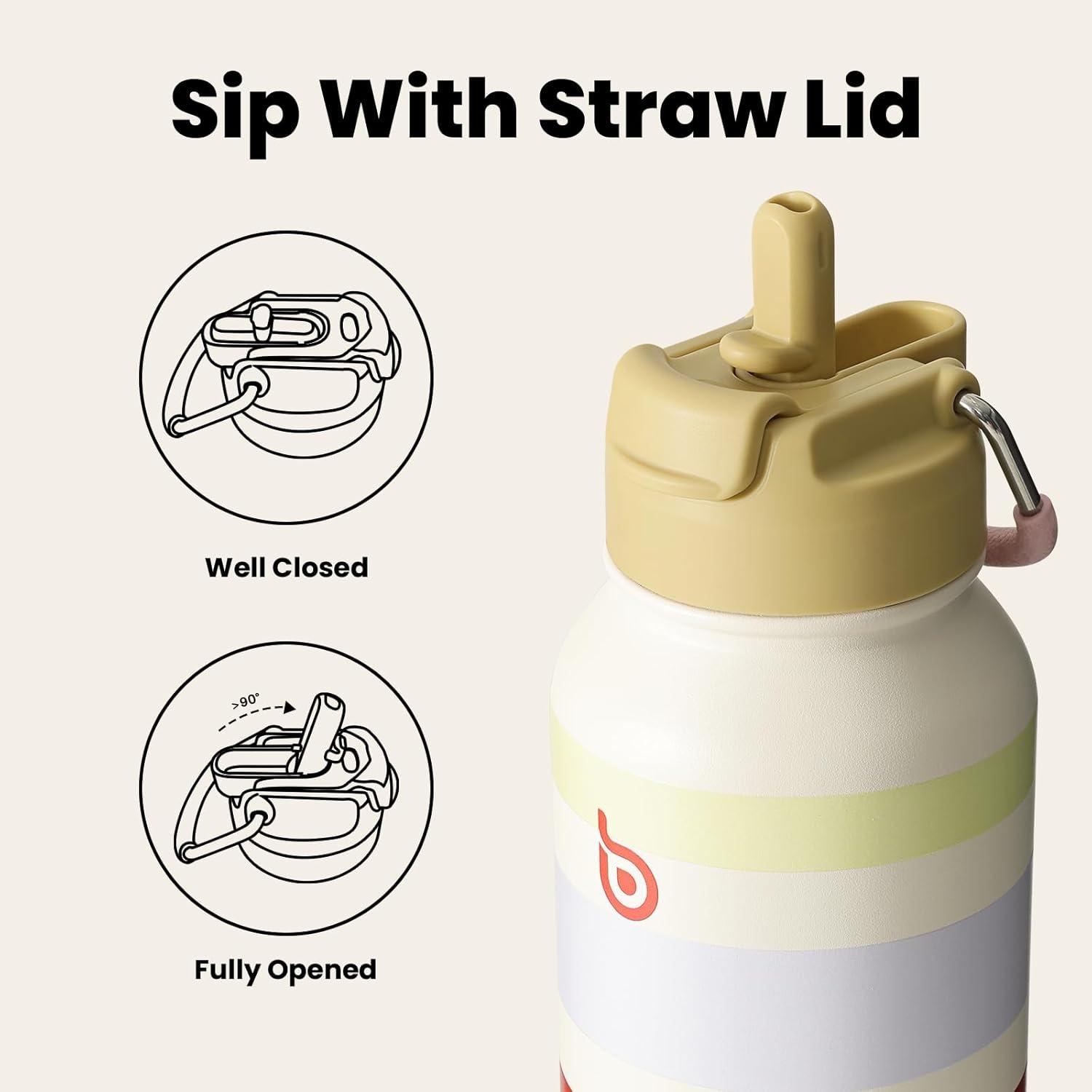 image:imageBOTTLE BOTTLE Bouteille deau isotherme en acier inoxydable de 946 ml avec paille et couvercle double usage pour salle de sport avec pilulier ciel tAurorabands