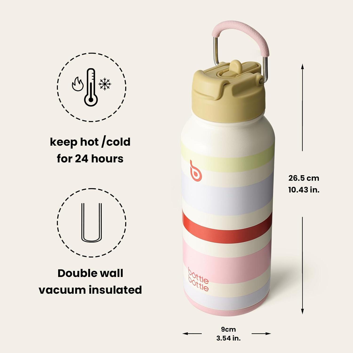 image:imageBOTTLE BOTTLE Bouteille deau isotherme en acier inoxydable de 946 ml avec paille et couvercle double usage pour salle de sport avec pilulier ciel tAurorabands