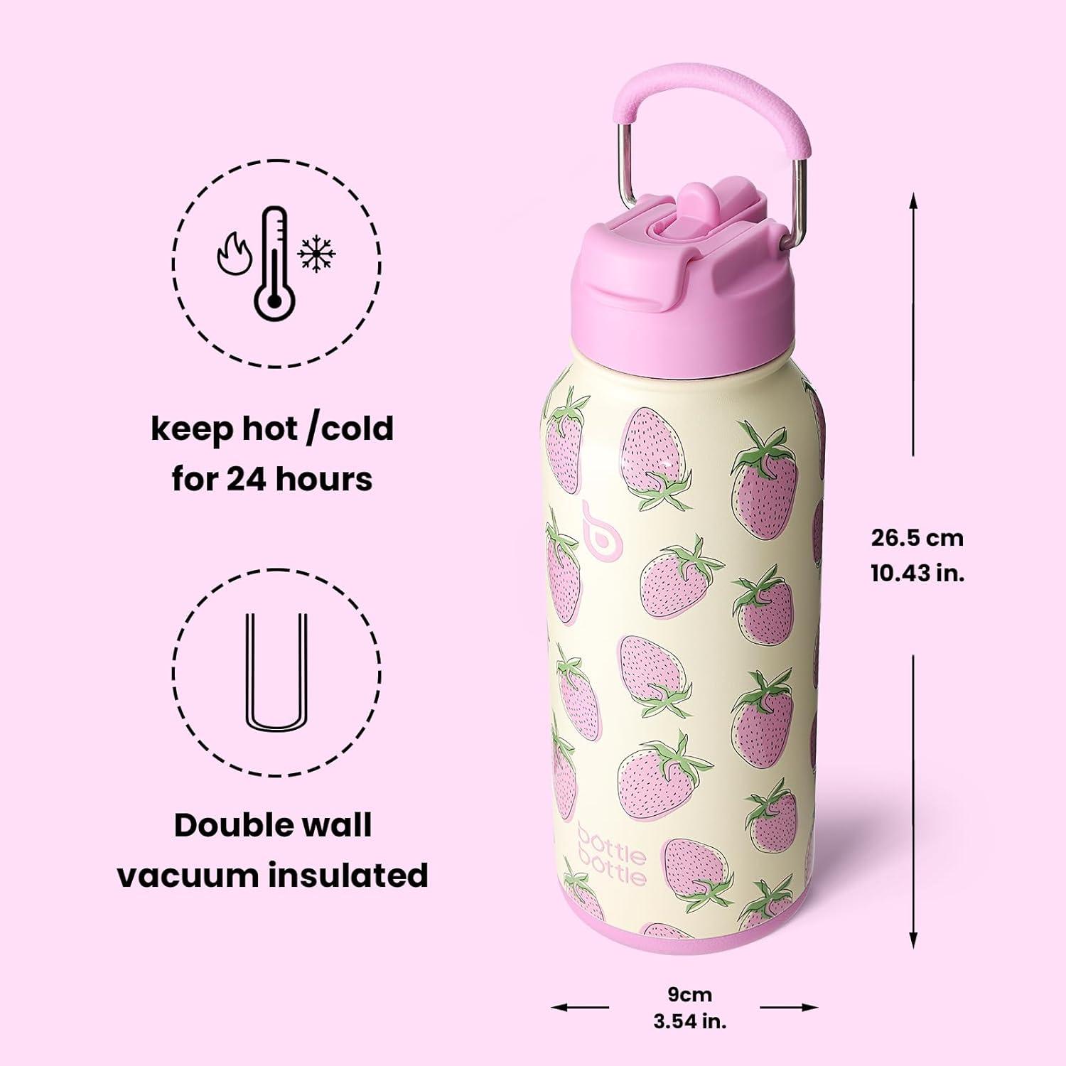 image:imageBOTTLE BOTTLE Bouteille deau isotherme en acier inoxydable de 946 ml avec paille et couvercle double usage pour salle de sport avec pilulier ciel tBaies Sucres
