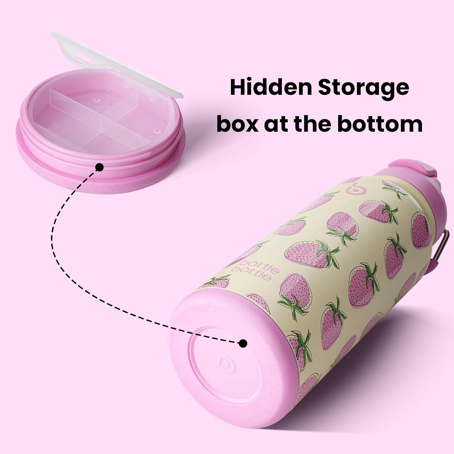 image:imageBOTTLE BOTTLE Bouteille deau isotherme en acier inoxydable de 946 ml avec paille et couvercle double usage pour salle de sport avec pilulier ciel tBaies Sucres
