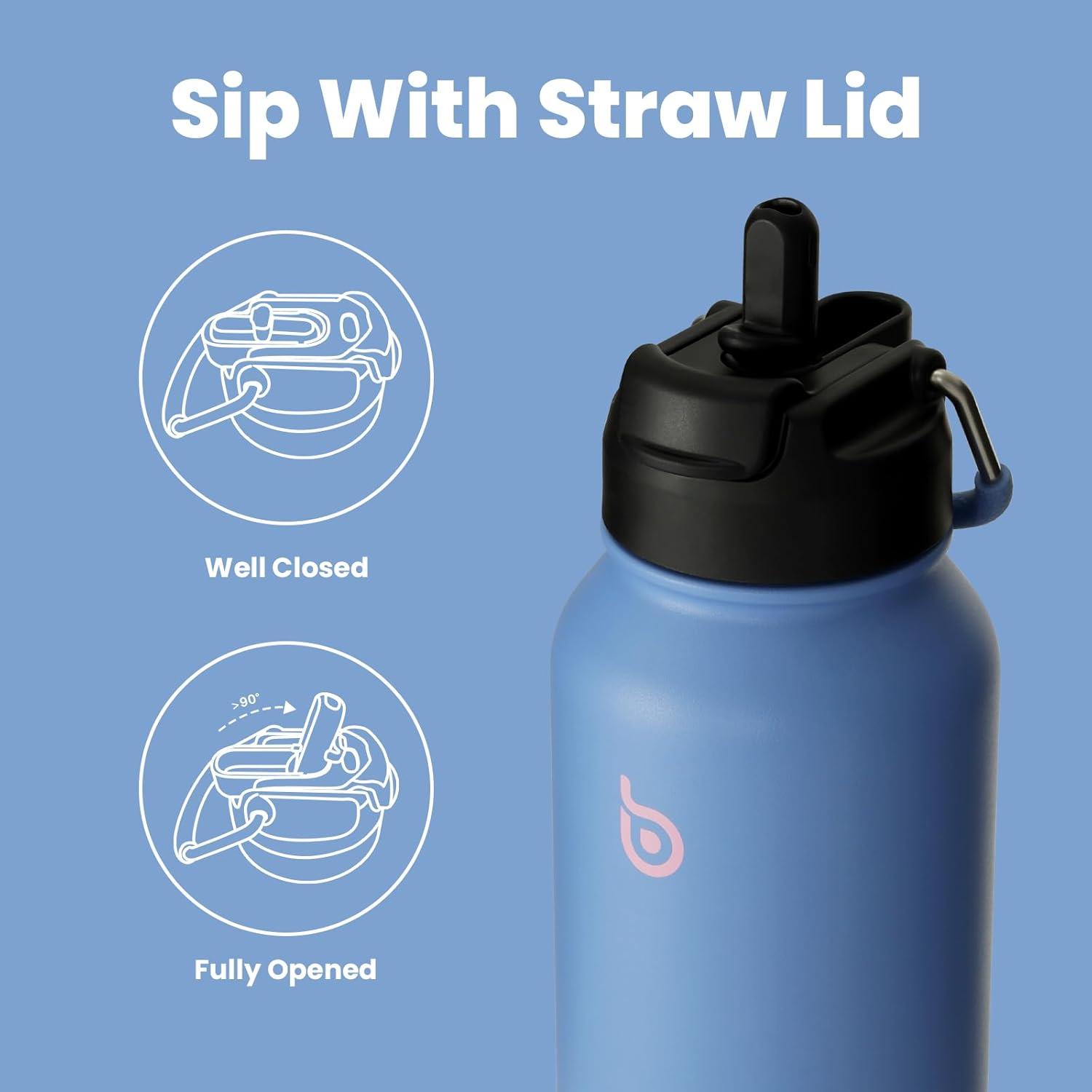 image:imageBOTTLE BOTTLE Bouteille deau isotherme en acier inoxydable de 946 ml avec paille et couvercle double usage pour salle de sport avec pilulier ciel tCiel t