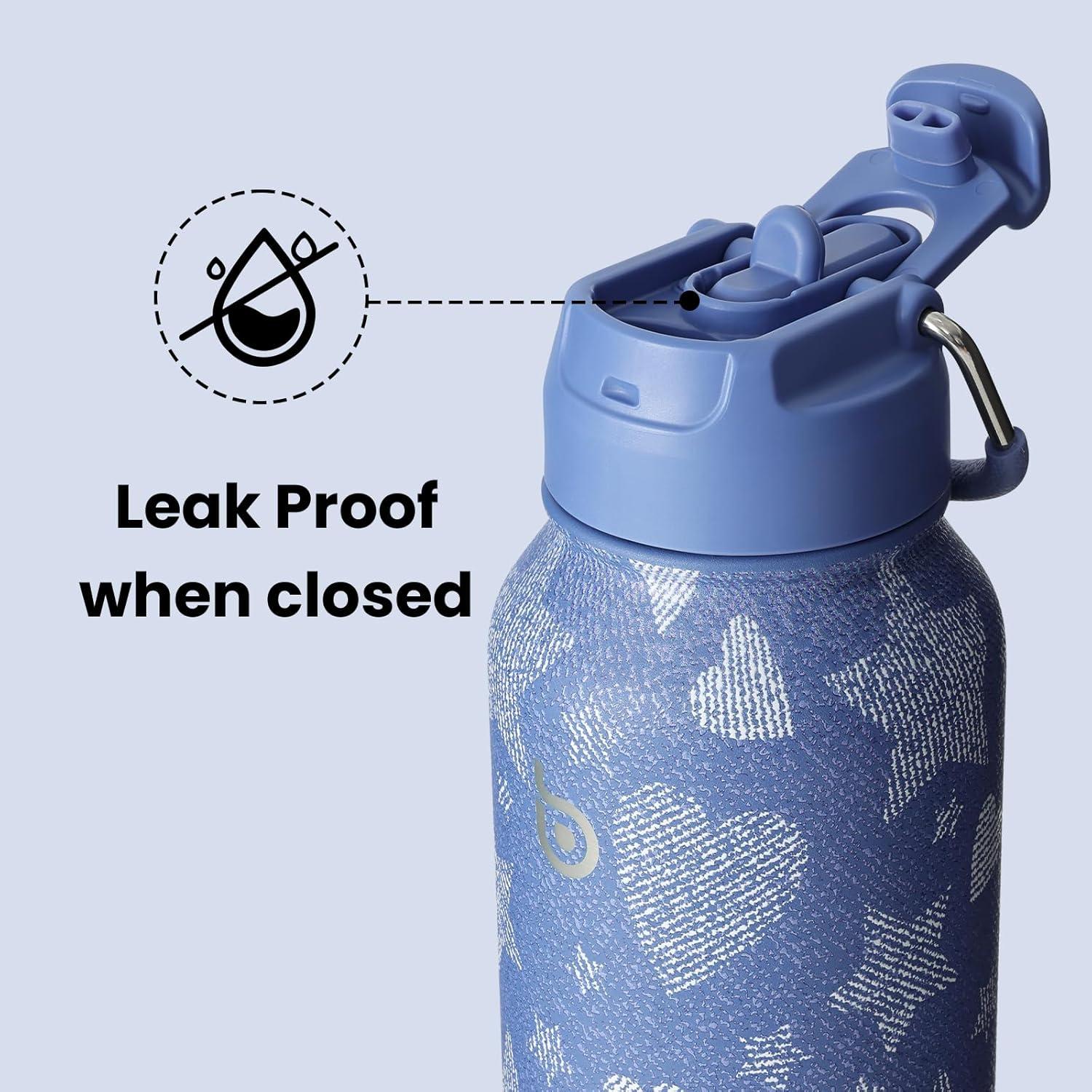 image:imageBOTTLE BOTTLE Bouteille deau isotherme en acier inoxydable de 946 ml avec paille et couvercle double usage pour salle de sport avec pilulier ciel tDenim