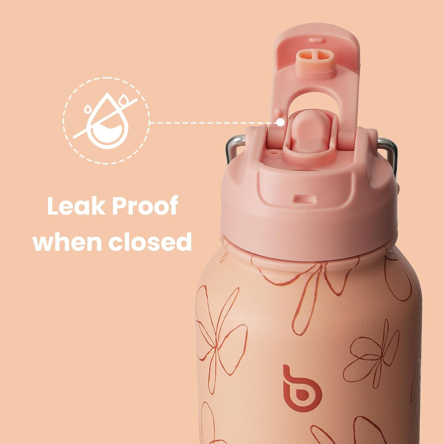 image:imageBOTTLE BOTTLE Bouteille deau isotherme en acier inoxydable de 946 ml avec paille et couvercle double usage pour salle de sport avec pilulier ciel tFleur Jaune