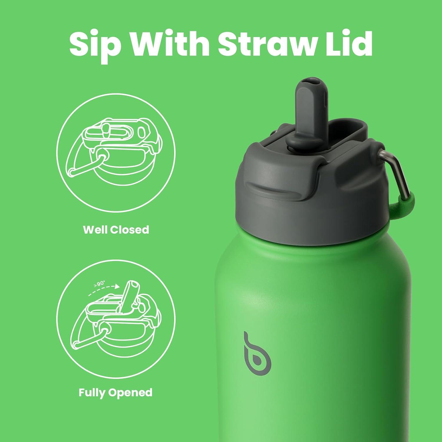 image:imageBOTTLE BOTTLE Bouteille deau isotherme en acier inoxydable de 946 ml avec paille et couvercle double usage pour salle de sport avec pilulier ciel tFort Dt
