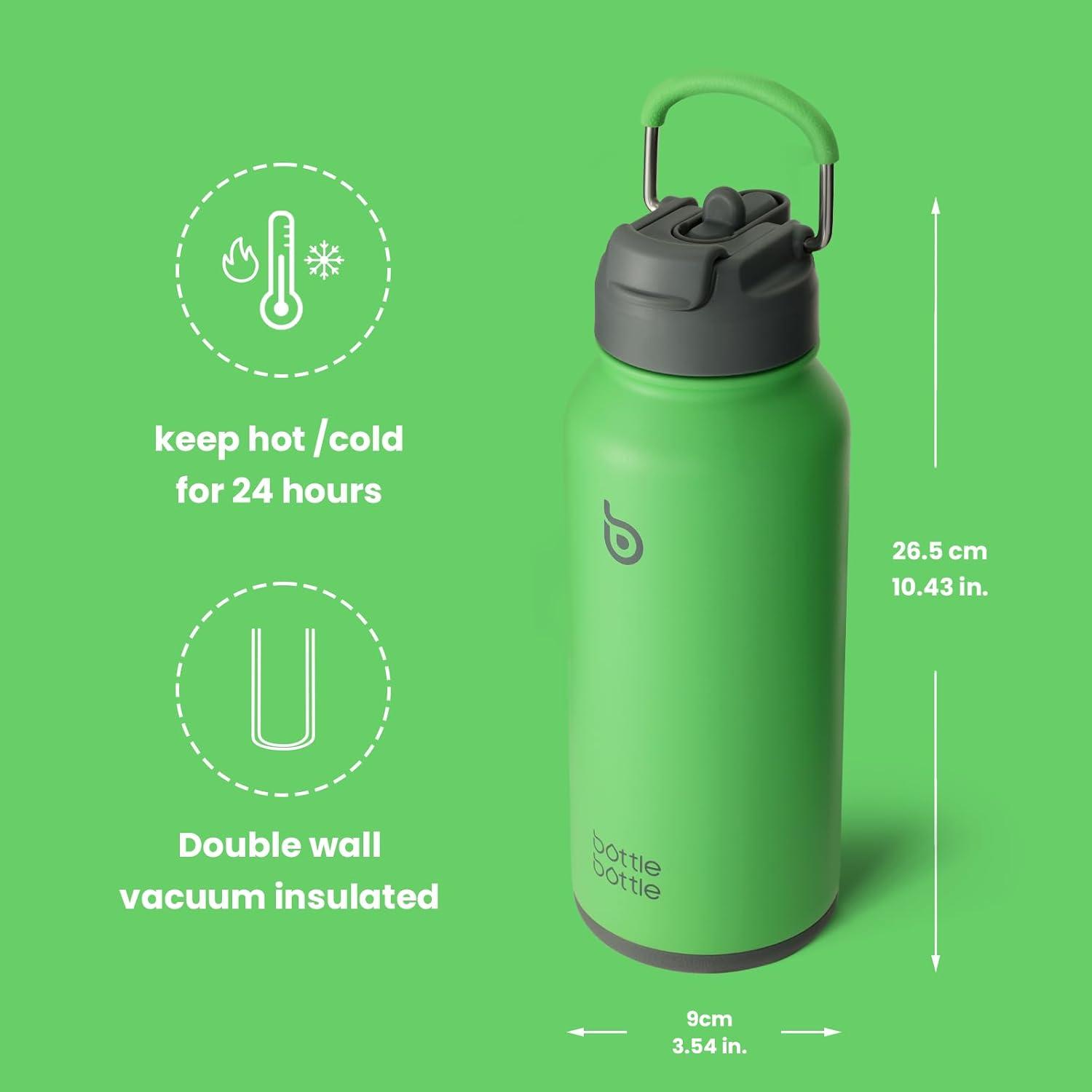 image:imageBOTTLE BOTTLE Bouteille deau isotherme en acier inoxydable de 946 ml avec paille et couvercle double usage pour salle de sport avec pilulier ciel tFort Dt