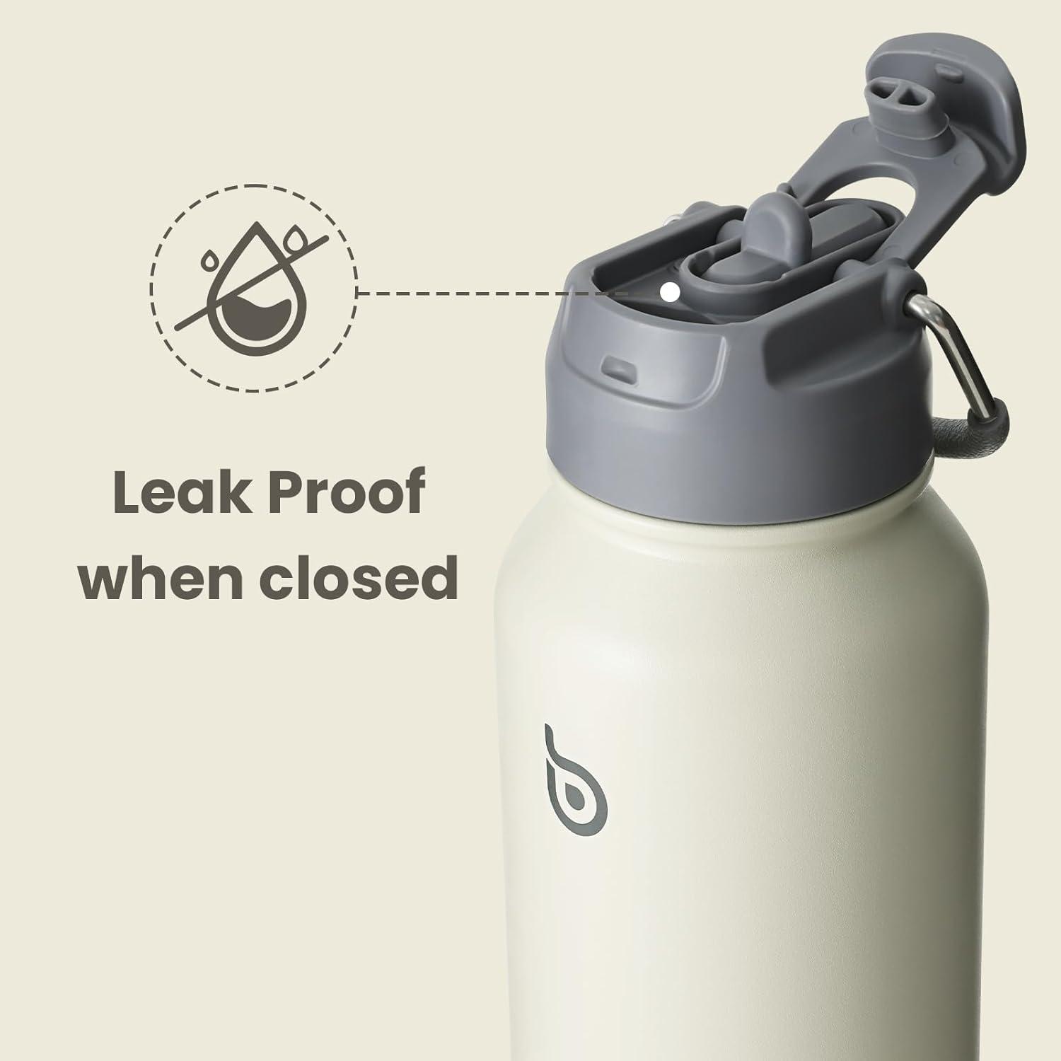 image:imageBOTTLE BOTTLE Bouteille deau isotherme en acier inoxydable de 946 ml avec paille et couvercle double usage pour salle de sport avec pilulier ciel tGris
