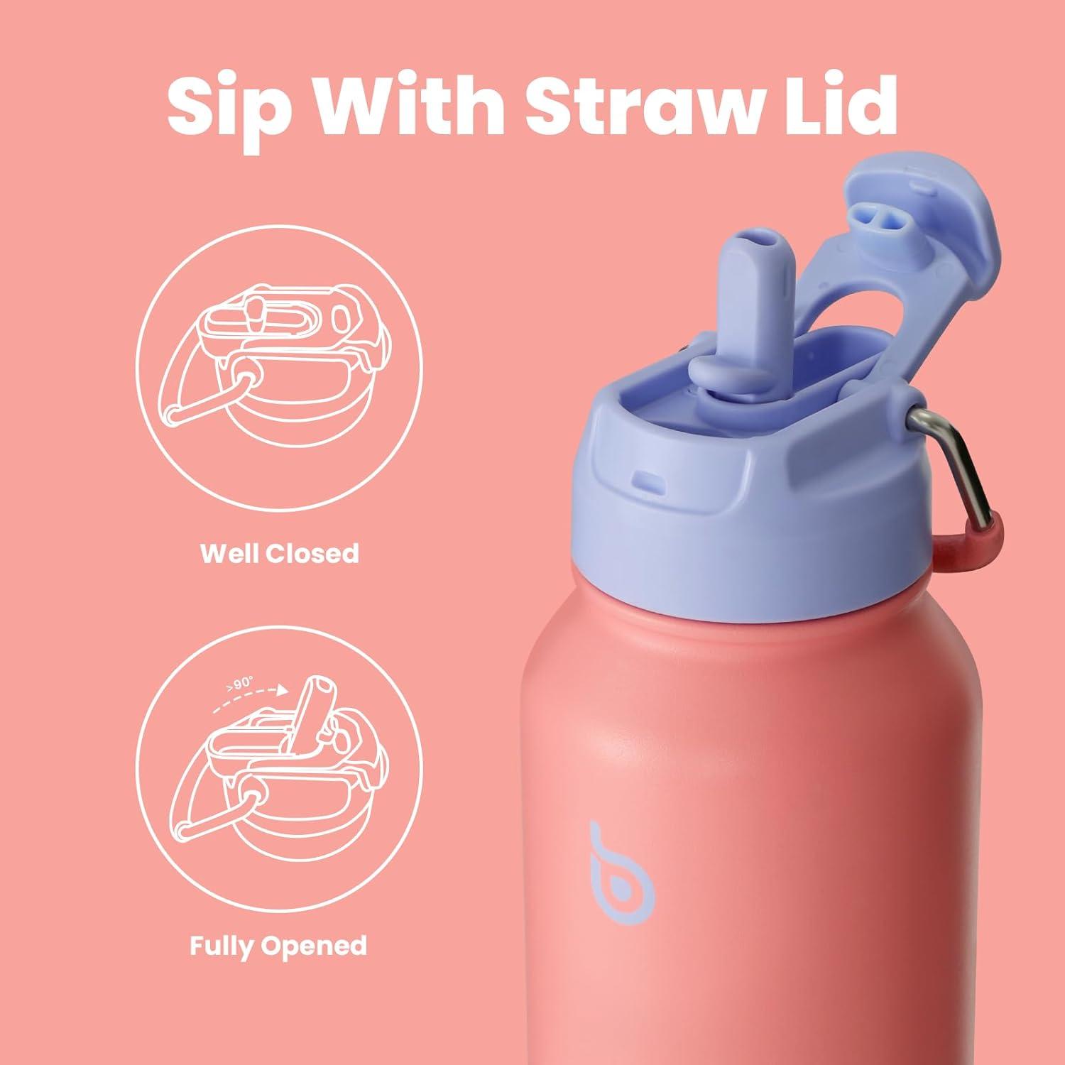 image:imageBOTTLE BOTTLE Bouteille deau isotherme en acier inoxydable de 946 ml avec paille et couvercle double usage pour salle de sport avec pilulier ciel tLavender Dream