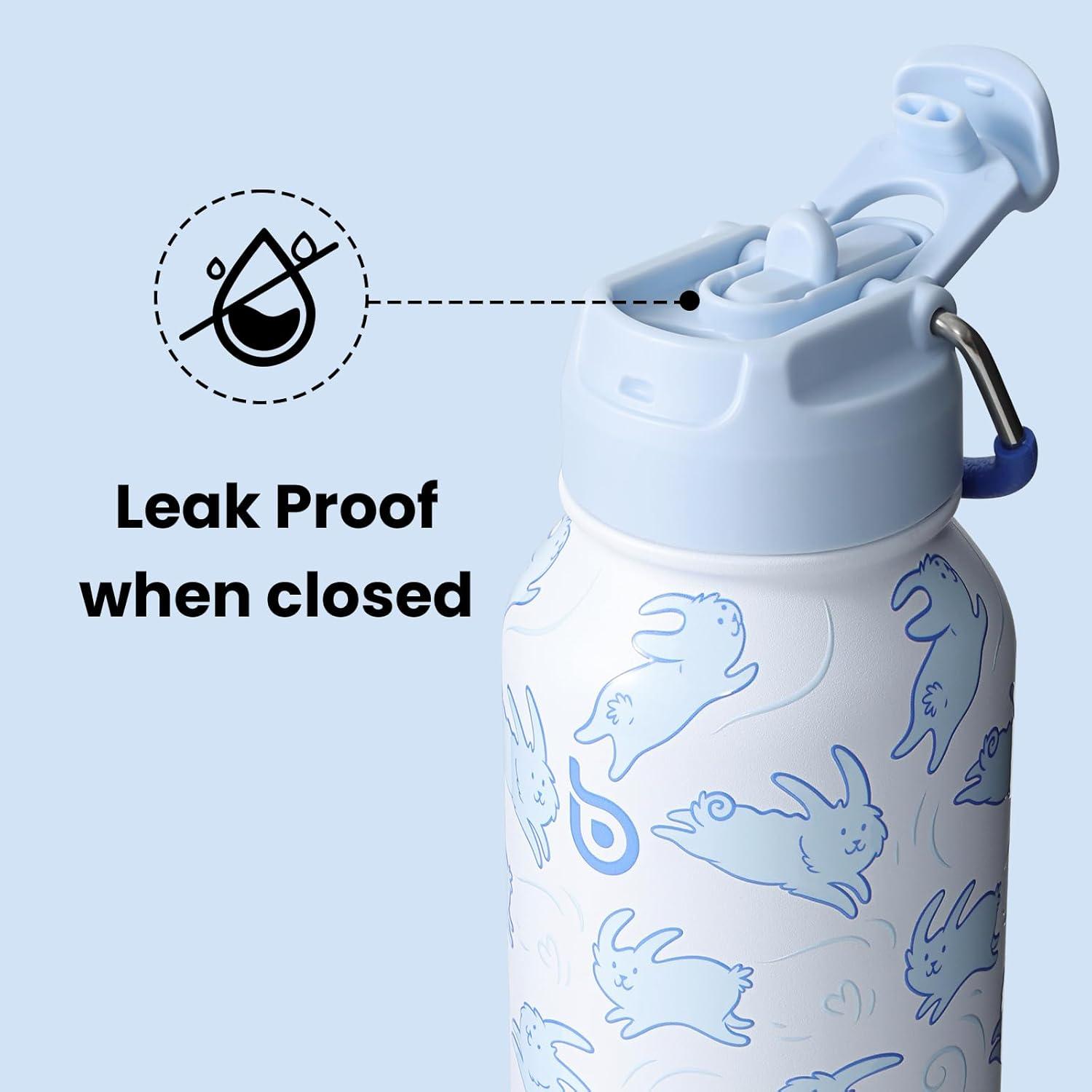 image:imageBOTTLE BOTTLE Bouteille deau isotherme en acier inoxydable de 946 ml avec paille et couvercle double usage pour salle de sport avec pilulier ciel tLapins