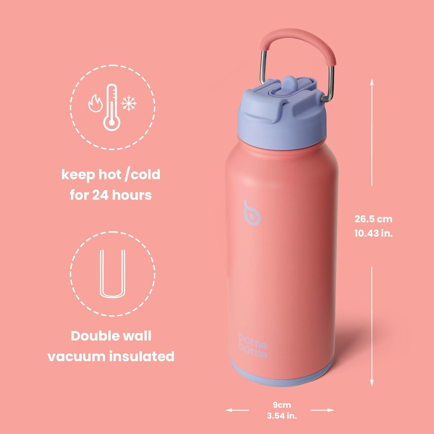 image:imageBOTTLE BOTTLE Bouteille deau isotherme en acier inoxydable de 946 ml avec paille et couvercle double usage pour salle de sport avec pilulier ciel tLavender Dream