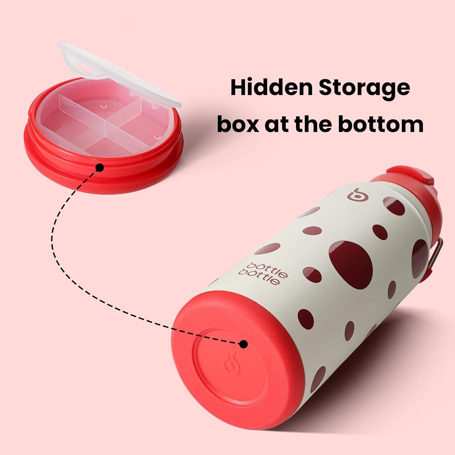 image:imageBOTTLE BOTTLE Bouteille deau isotherme en acier inoxydable de 946 ml avec paille et couvercle double usage pour salle de sport avec pilulier ciel tPolka Pop
