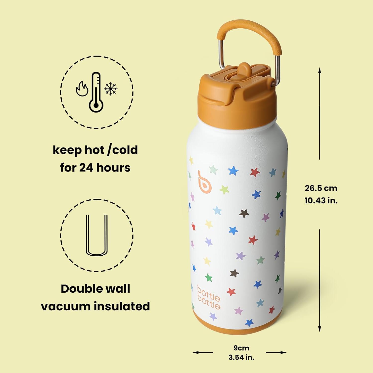 image:imageBOTTLE BOTTLE Bouteille deau isotherme en acier inoxydable de 946 ml avec paille et couvercle double usage pour salle de sport avec pilulier ciel tPop Stellaire
