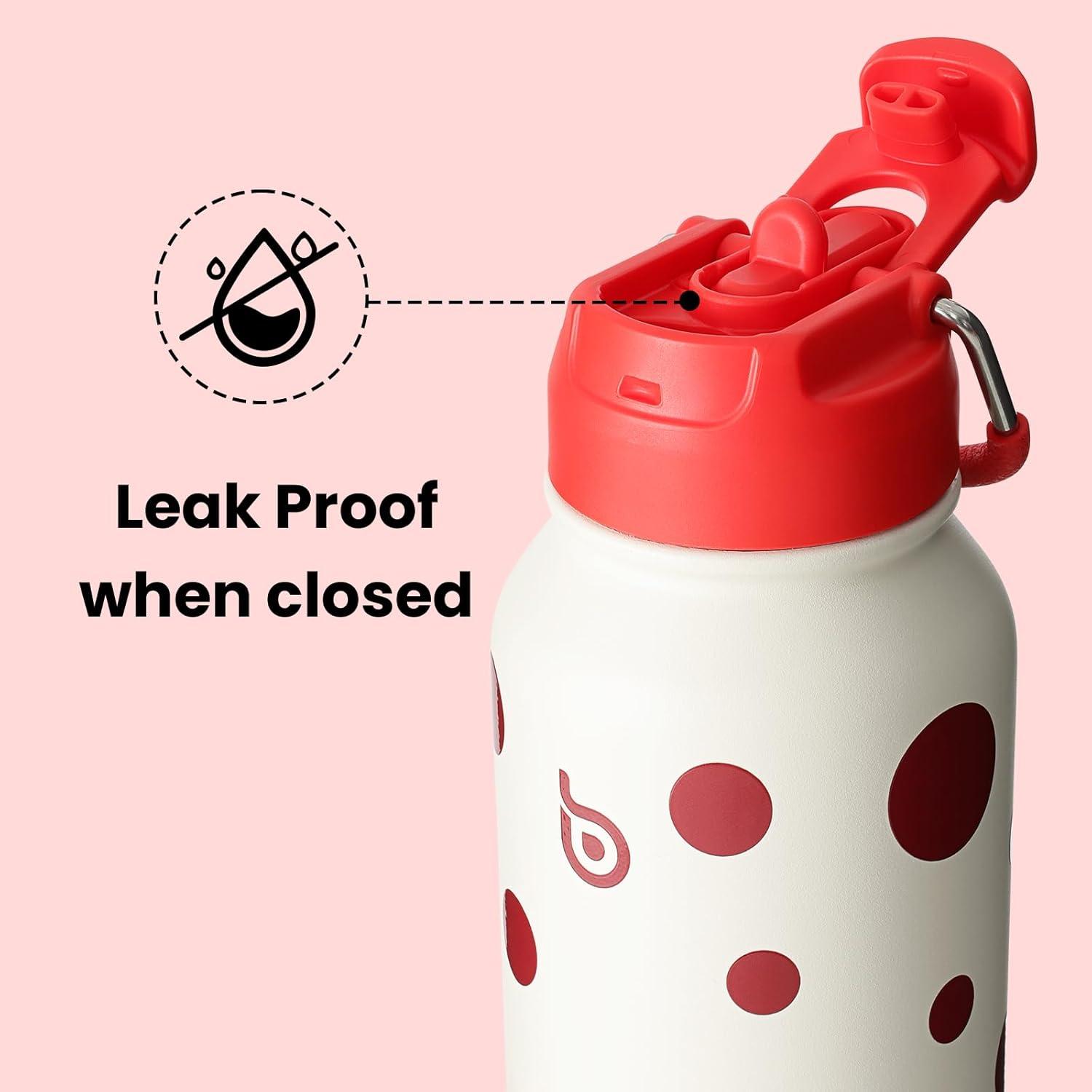 image:imageBOTTLE BOTTLE Bouteille deau isotherme en acier inoxydable de 946 ml avec paille et couvercle double usage pour salle de sport avec pilulier ciel tPolka Pop
