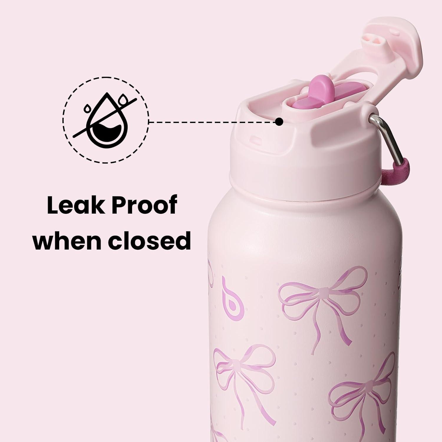 image:imageBOTTLE BOTTLE Bouteille deau isotherme en acier inoxydable de 946 ml avec paille et couvercle double usage pour salle de sport avec pilulier ciel tRose