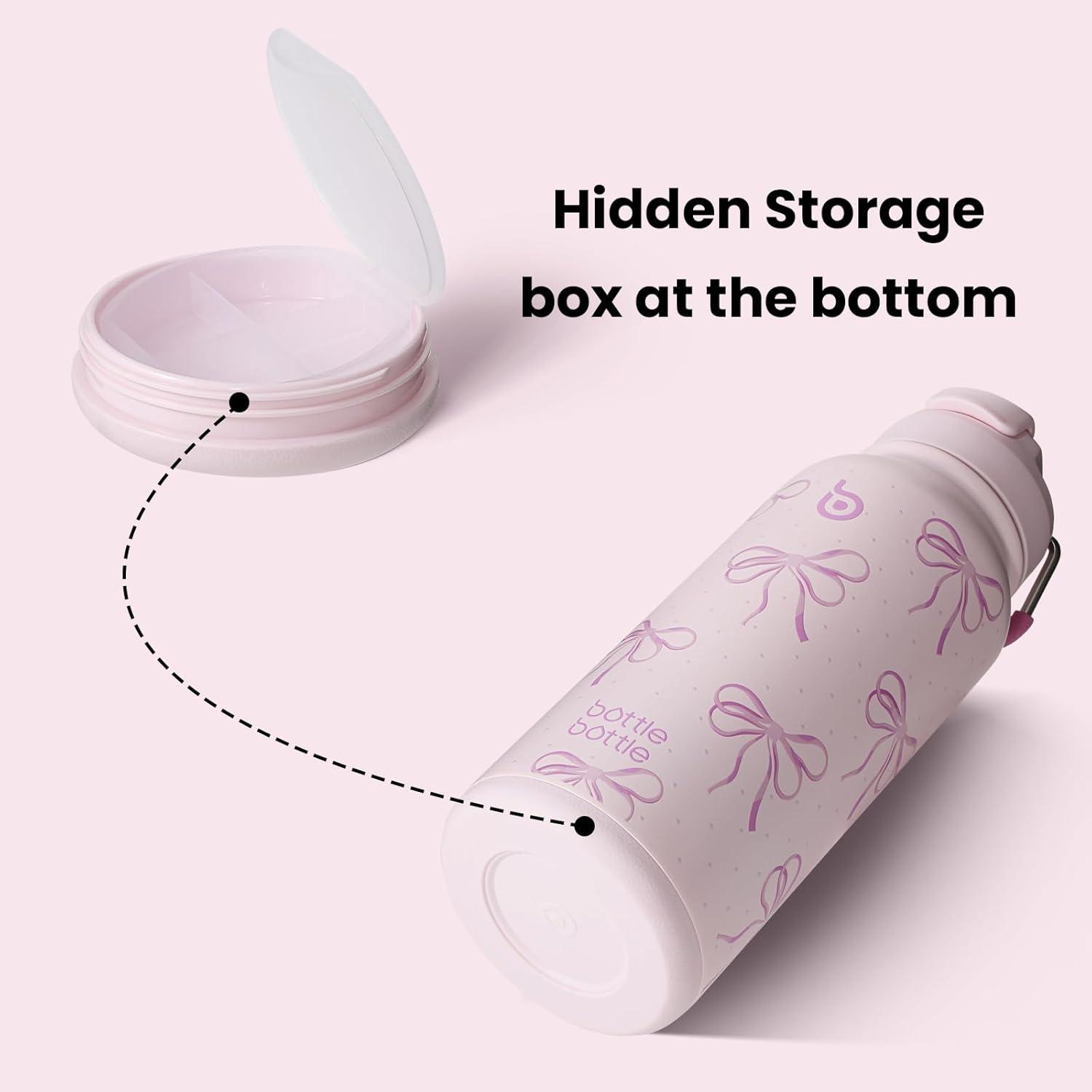 image:imageBOTTLE BOTTLE Bouteille deau isotherme en acier inoxydable de 946 ml avec paille et couvercle double usage pour salle de sport avec pilulier ciel tRose