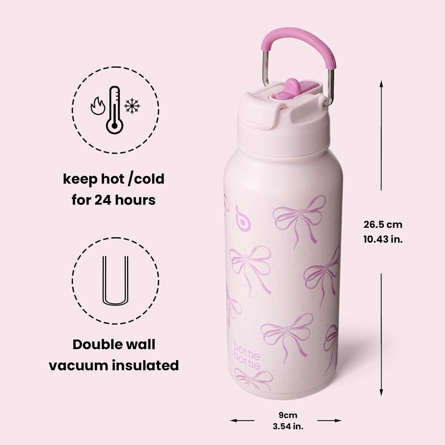 image:imageBOTTLE BOTTLE Bouteille deau isotherme en acier inoxydable de 946 ml avec paille et couvercle double usage pour salle de sport avec pilulier ciel tRose