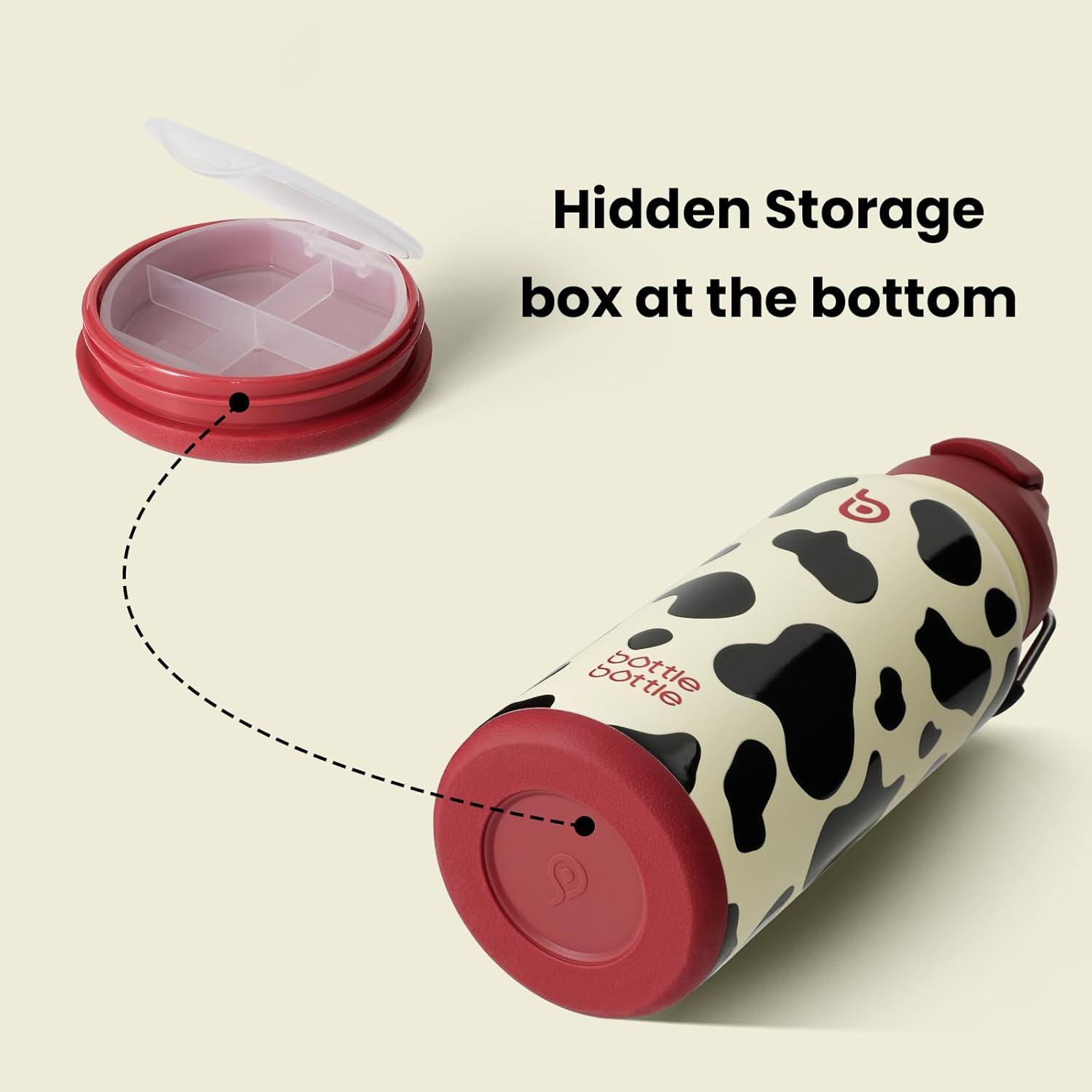image:imageBOTTLE BOTTLE Bouteille deau isotherme en acier inoxydable de 946 ml avec paille et couvercle double usage pour salle de sport avec pilulier ciel tVache