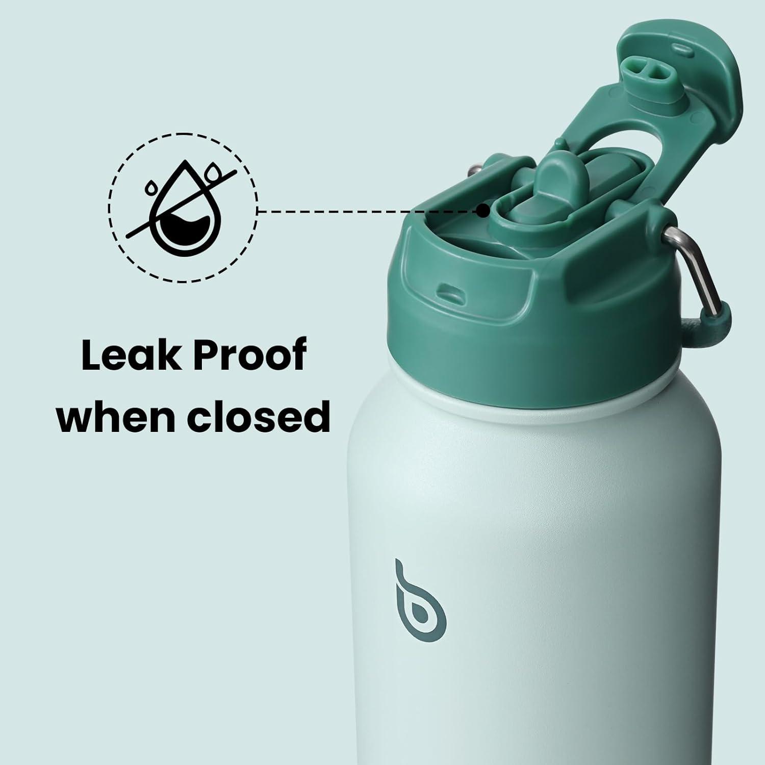 image:imageBOTTLE BOTTLE Bouteille deau isotherme en acier inoxydable de 946 ml avec paille et couvercle double usage pour salle de sport avec pilulier ciel tVert