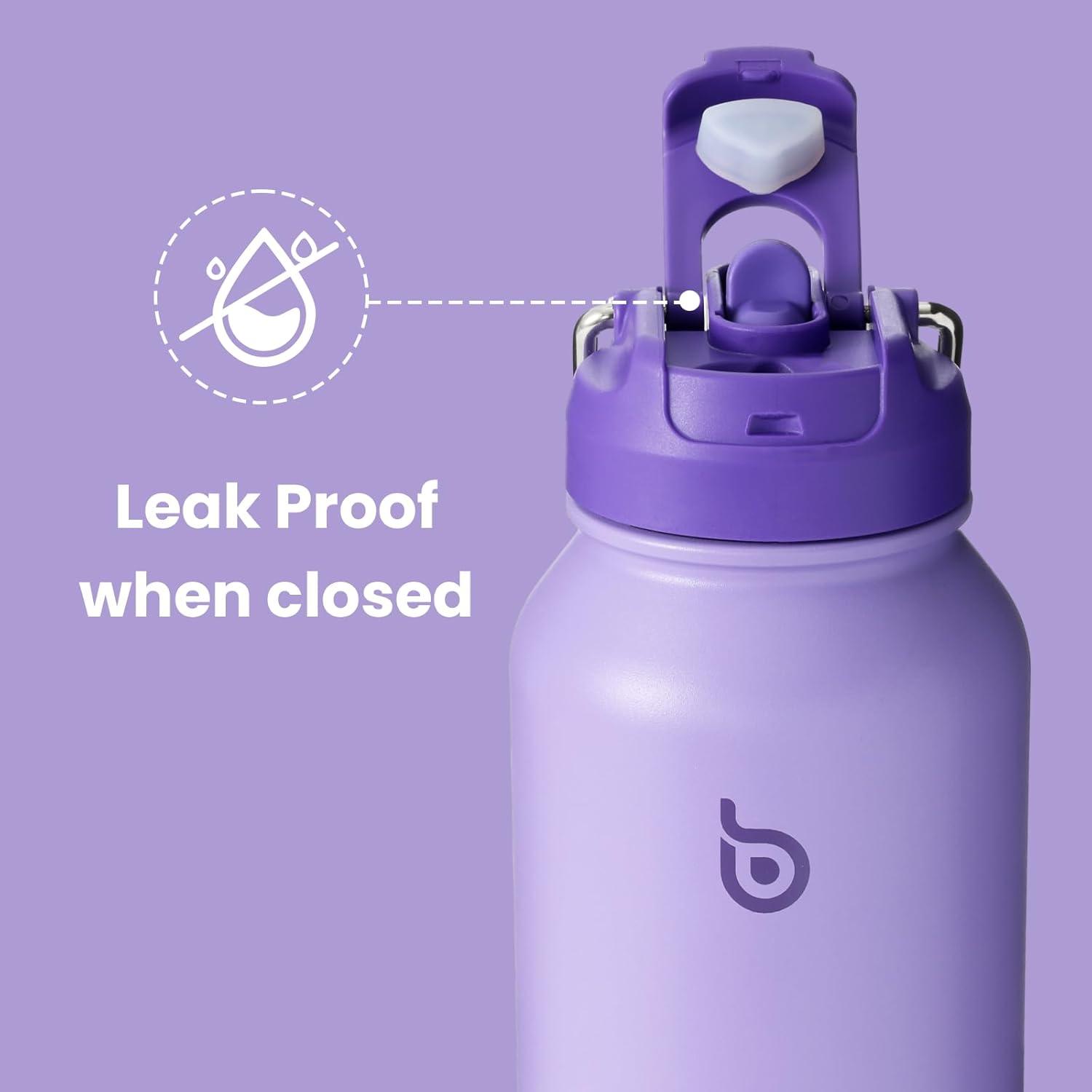 image:imageBOTTLE BOTTLE Bouteille deau isotherme en acier inoxydable de 946 ml avec paille et couvercle double usage pour salle de sport avec pilulier ciel tViolet