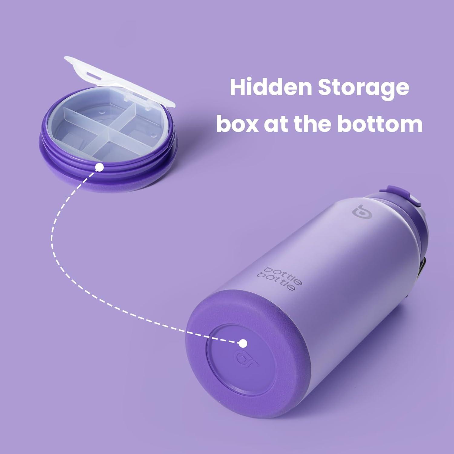 image:imageBOTTLE BOTTLE Bouteille deau isotherme en acier inoxydable de 946 ml avec paille et couvercle double usage pour salle de sport avec pilulier ciel tViolet