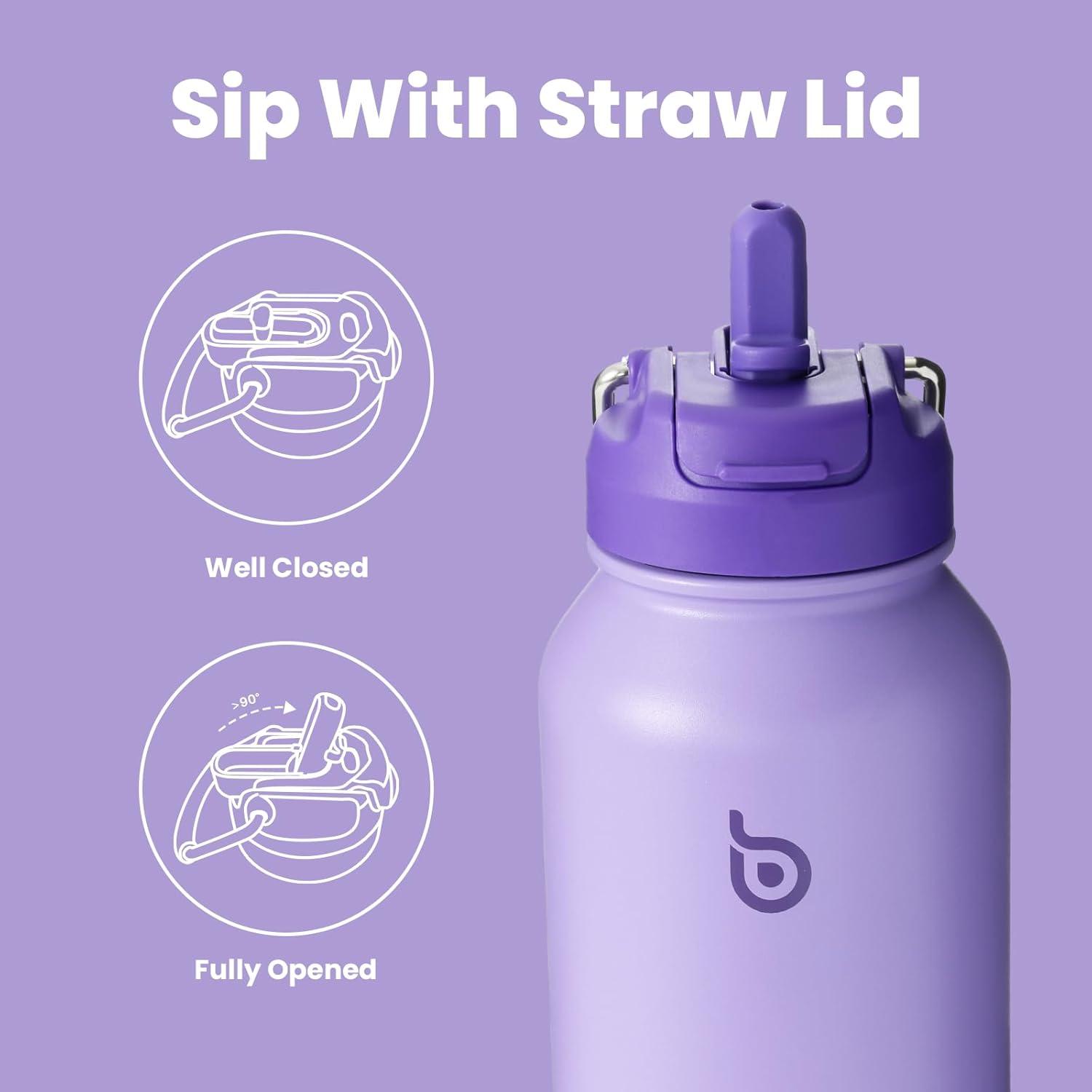 image:imageBOTTLE BOTTLE Bouteille deau isotherme en acier inoxydable de 946 ml avec paille et couvercle double usage pour salle de sport avec pilulier ciel tViolet