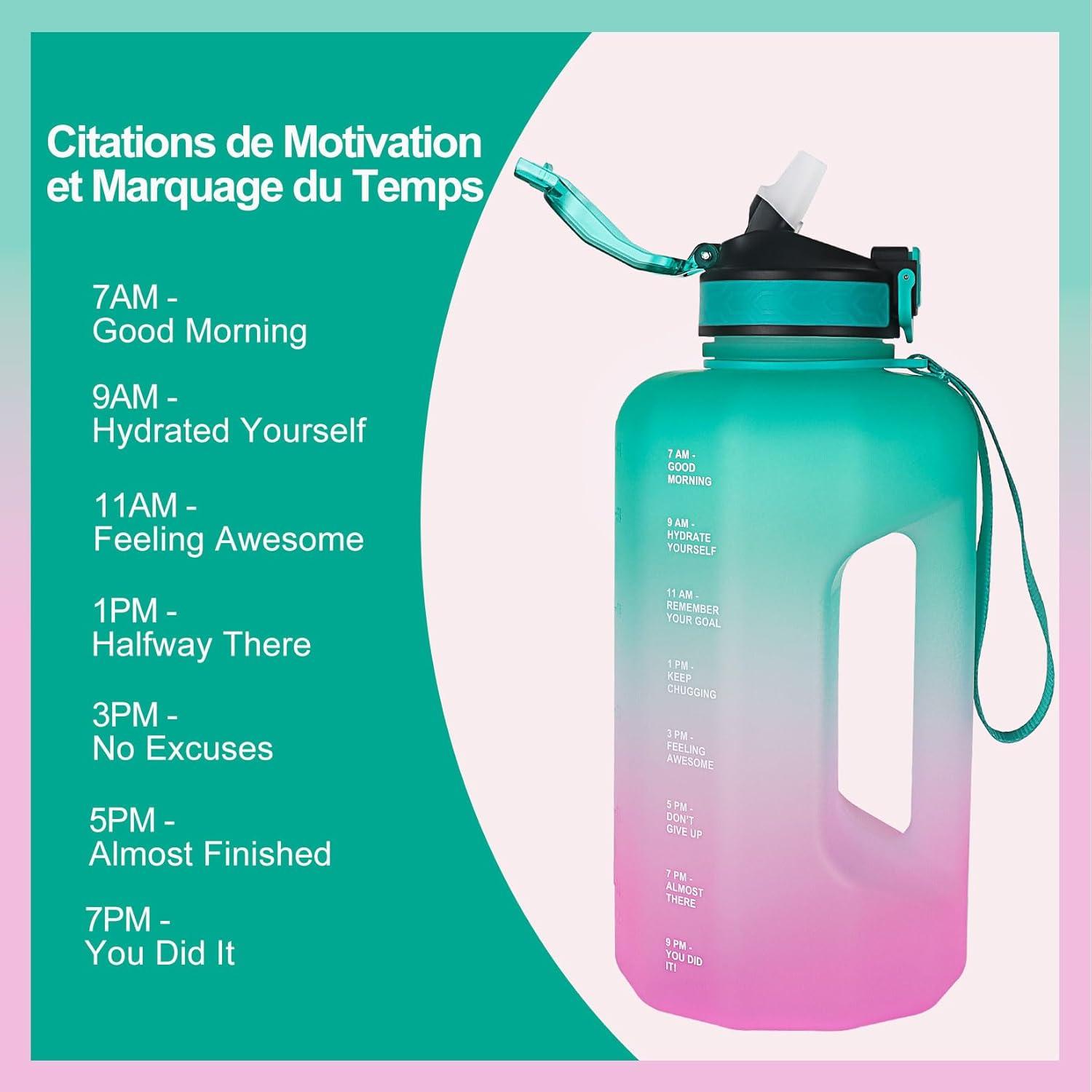 image:imageBouteille Deau Grande Capacit 22L Gourde de Sport Sans BPA Bouteille Motivation avec Marquage Temporel Gourde Fitness pour Activits Extrieures et Usage QuotidienVert Rose