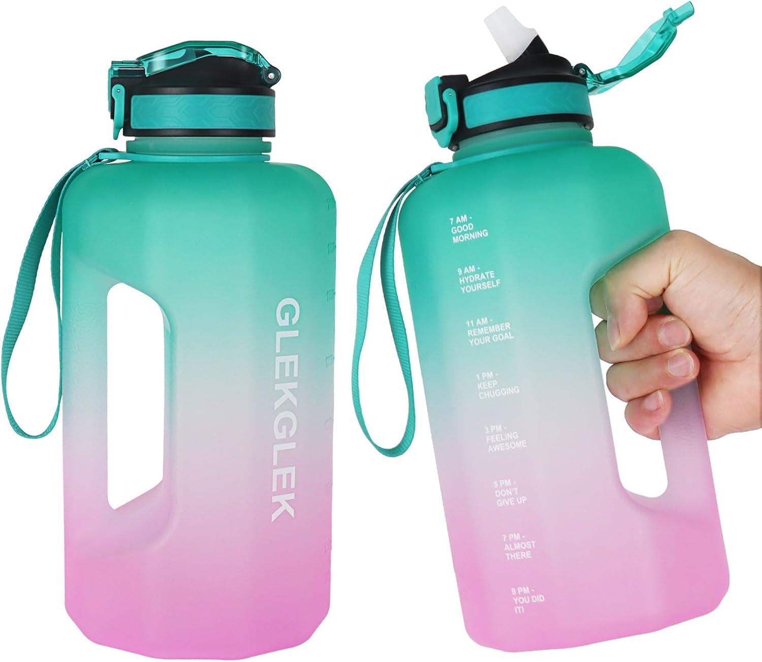 image:imageBouteille Deau Grande Capacit 22L Gourde de Sport Sans BPA Bouteille Motivation avec Marquage Temporel Gourde Fitness pour Activits Extrieures et Usage QuotidienVert Rose