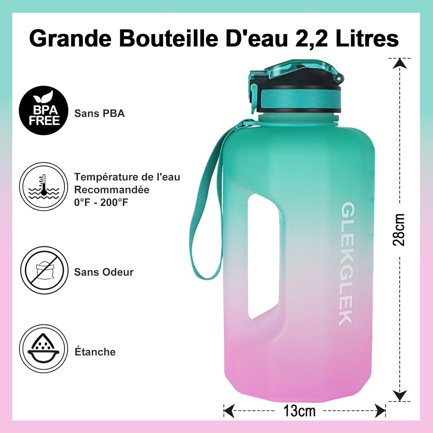 image:imageBouteille Deau Grande Capacit 22L Gourde de Sport Sans BPA Bouteille Motivation avec Marquage Temporel Gourde Fitness pour Activits Extrieures et Usage QuotidienVert Rose