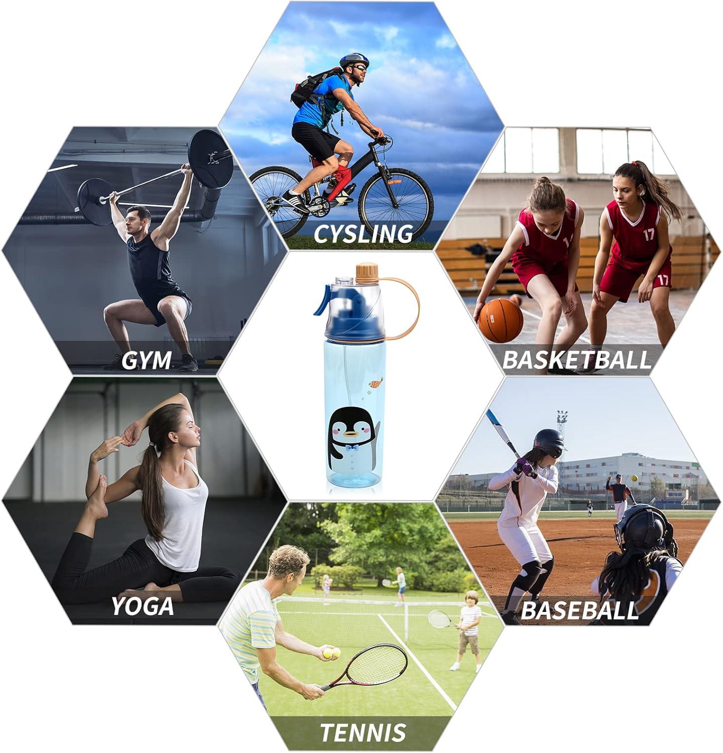 image:imageBouteille deau en Spray 600ml Sport Bouteille deau avec Vaporisateur et Gradu Gourde Sport Portable Rutilisable pour Cyclisme Randonne lescalade Sports dintrieur et dextrieur A