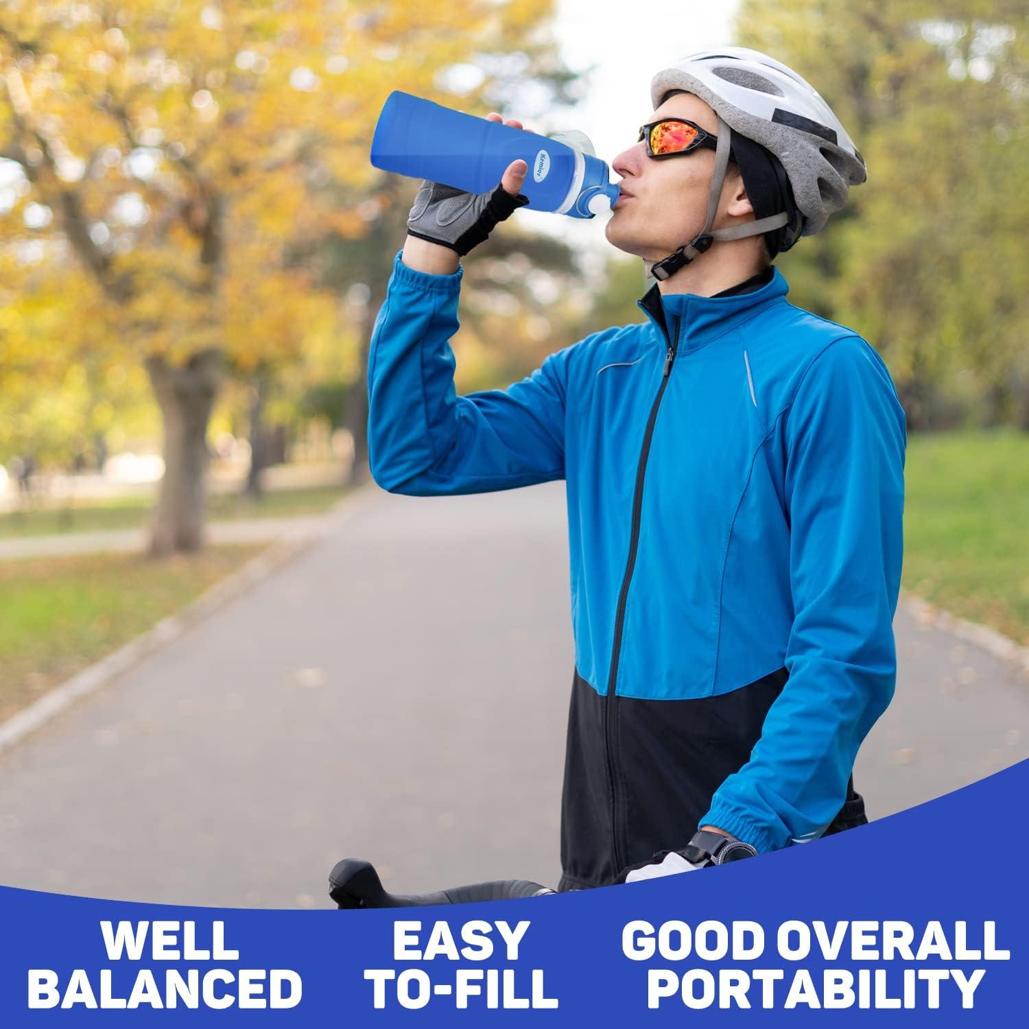 image:imageBouteilles deau Pliables en Silicone de Kemier 750 mL Sans BPA Approuves par La FDA Bouteilles deau Pliables Pouvant sEnrouler Pour Sports et Plein Air tanches et lpreuve Des FuitesNoirBleu