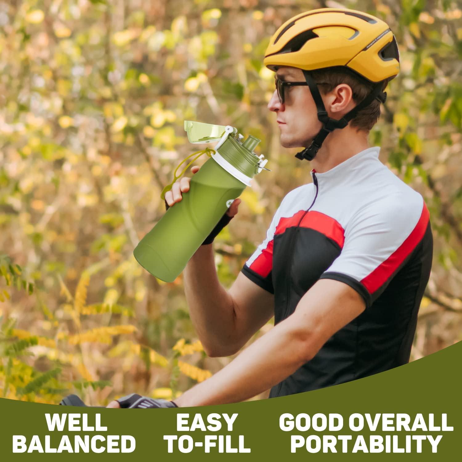 image:imageBouteilles deau Pliables en Silicone de Kemier 750 mL Sans BPA Approuves par La FDA Bouteilles deau Pliables Pouvant sEnrouler Pour Sports et Plein Air tanches et lpreuve Des FuitesNoirVert