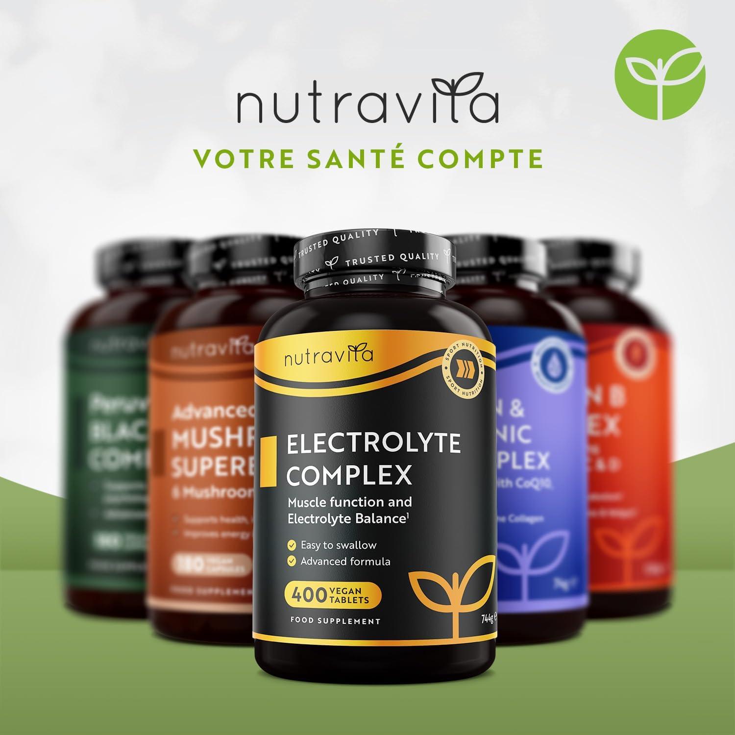 image:imageElectrolyte Complex 900mg 400 Comprims 1 An avec Magnesium Calcium Potassium Complment Alimentaire Fonction Musculaire EFSA Electrolytes Hydratation sans Sucre Nutravita400 unit Lot de 1